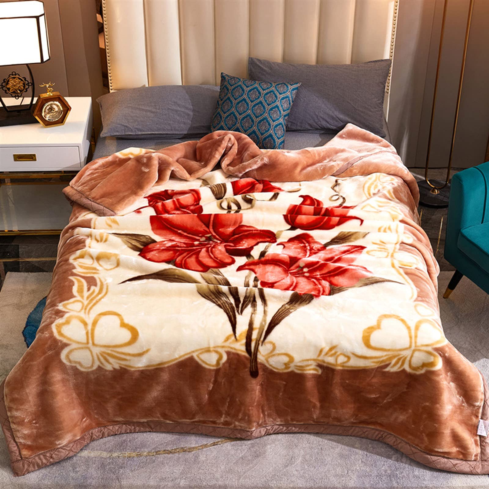 Zoomlie Style 6 Double-Sided Super Soft Blanket Elegant Print Pattern Cosy Warm Thick Fluffy Plush Throws Blanket For Sofa Large Single Double Bed Travel Bedspread (,150 * 200Cm(2000G))