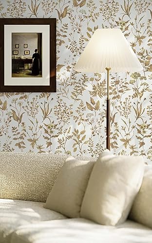 Miniatura 5 de Dimoon Papel tapiz de 236 x 17.3 pulgadas con delicadas flores blancas doradas para despegar y pegar, papel de contacto floral, papel de contacto