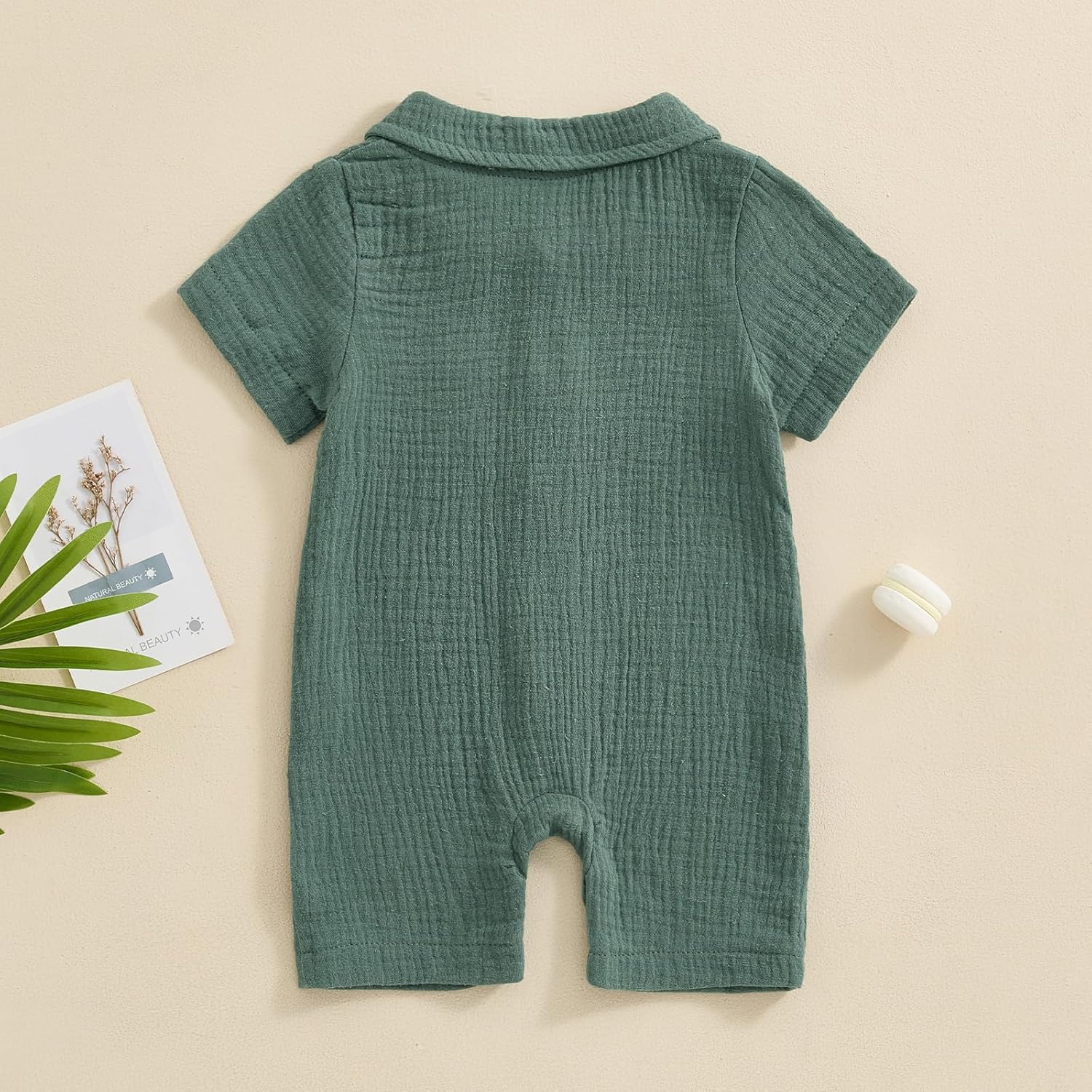 Honganda Summer Baby Boy Cotton Linen Jumpsuit Short Sleeve Button Down Playsuit Romper One Piece Outfit 0-24M - Image 3