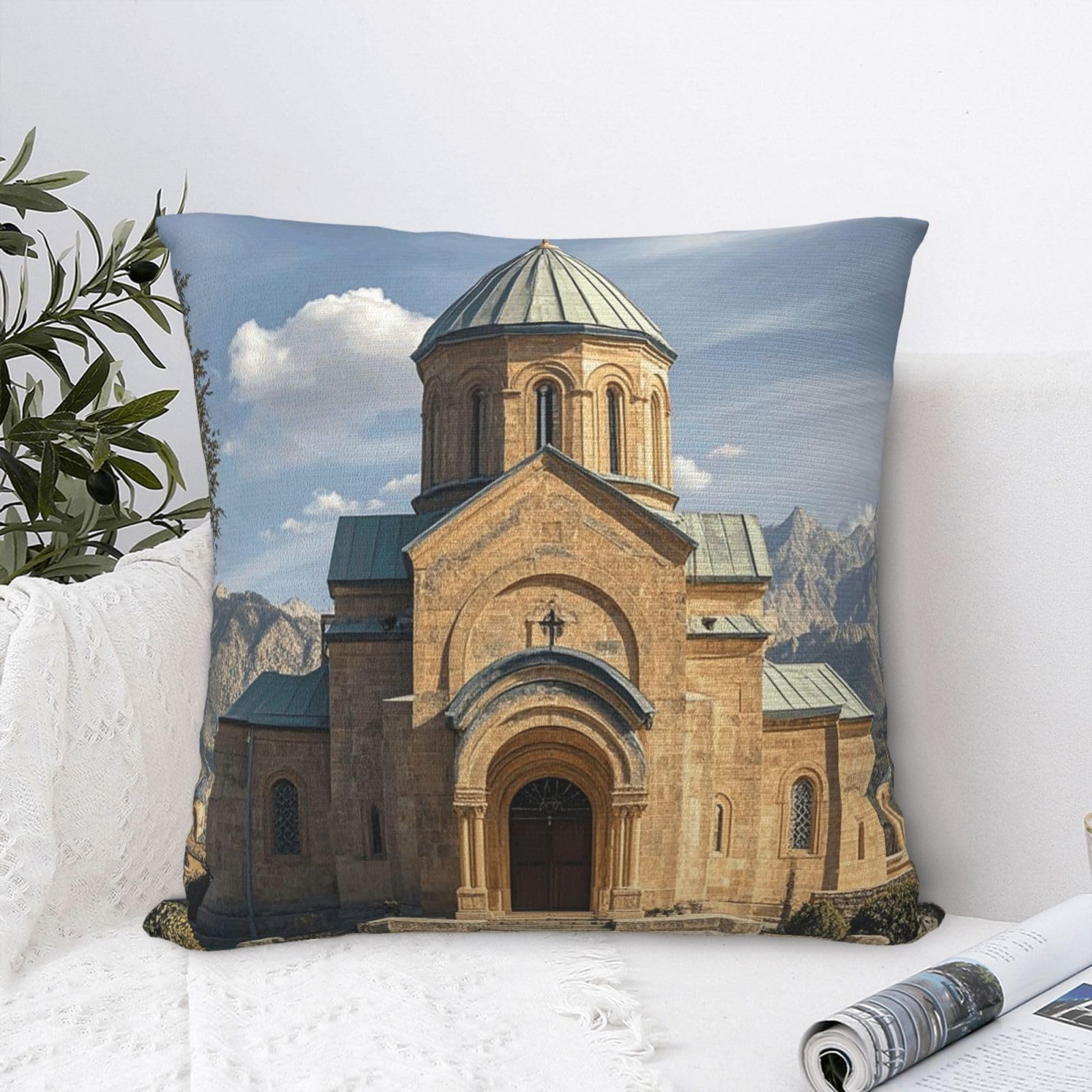 Throw Pillows 16"x16" Decorative Throw Pillow Covers Armenian Church Pillow Cover Square Cushion Case for Living Room Pillows Cases Plush Cushion Cover