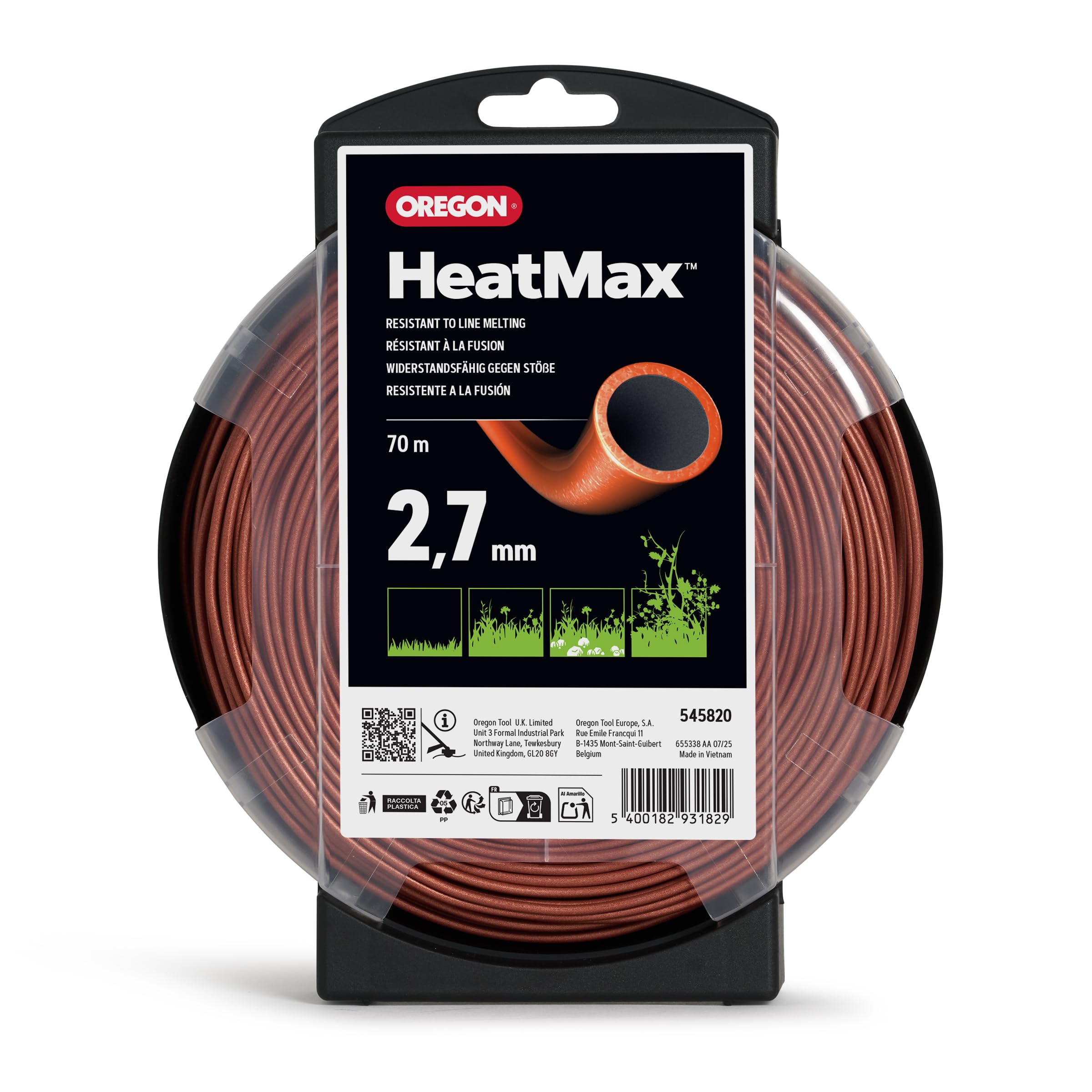 Oregon Hilo Resistente al calor para Desbrozadora 2.7mm, Hierba, Maleza, Vegetación y más, Hilo de Nylon de Gran Resistencia, Compatible con la Mayoría de Modelos Estándar, 2.7mm x 70m (545820)