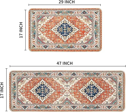 Miniatura 6 de Artoid Mode Juego de 2 tapetes de cocina bohemios florales naranjas, decoración bohemia para el hogar, alfombras de cocina de bajo perfil para piso,