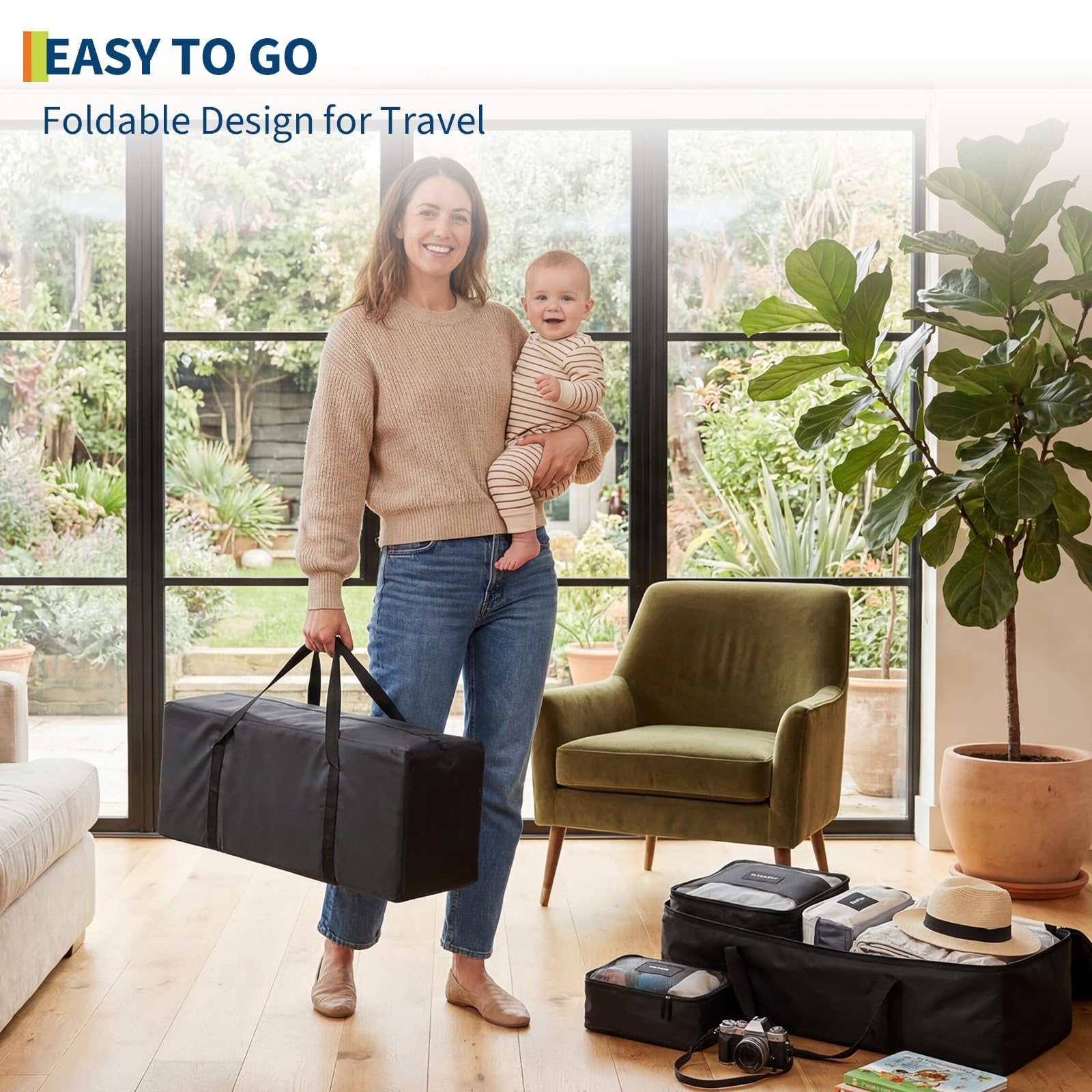 4-in-1 Babybett Schwarz: Beistellbett, Laufstall, Reisebett & Matratze