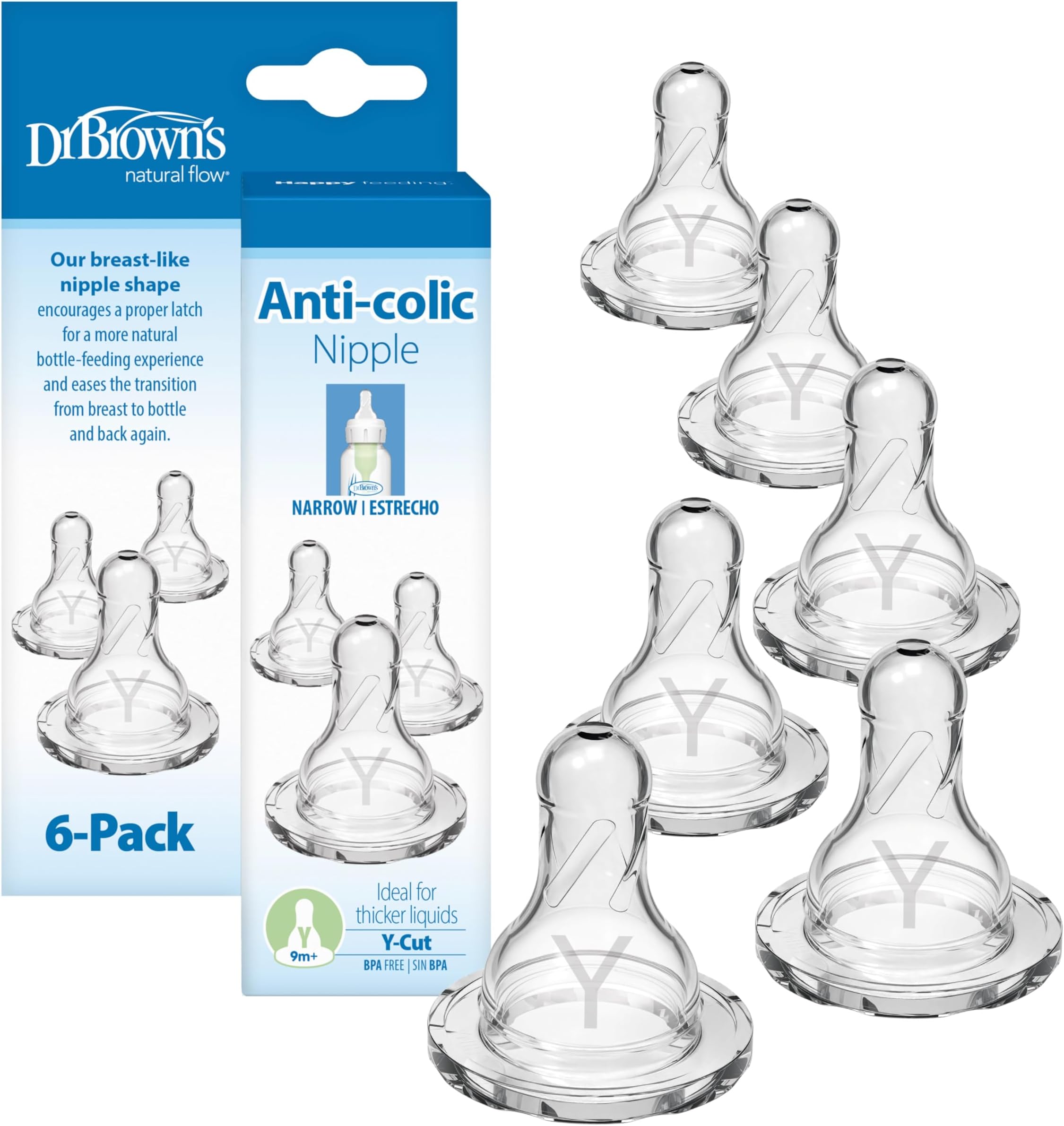 Natural Flow Y-Cut Narrow Baby Bottle Silicone, Ideal for Thicker Liquids, 9m+, 100% Silicone Bottle, 6 Count (Pack of 1)