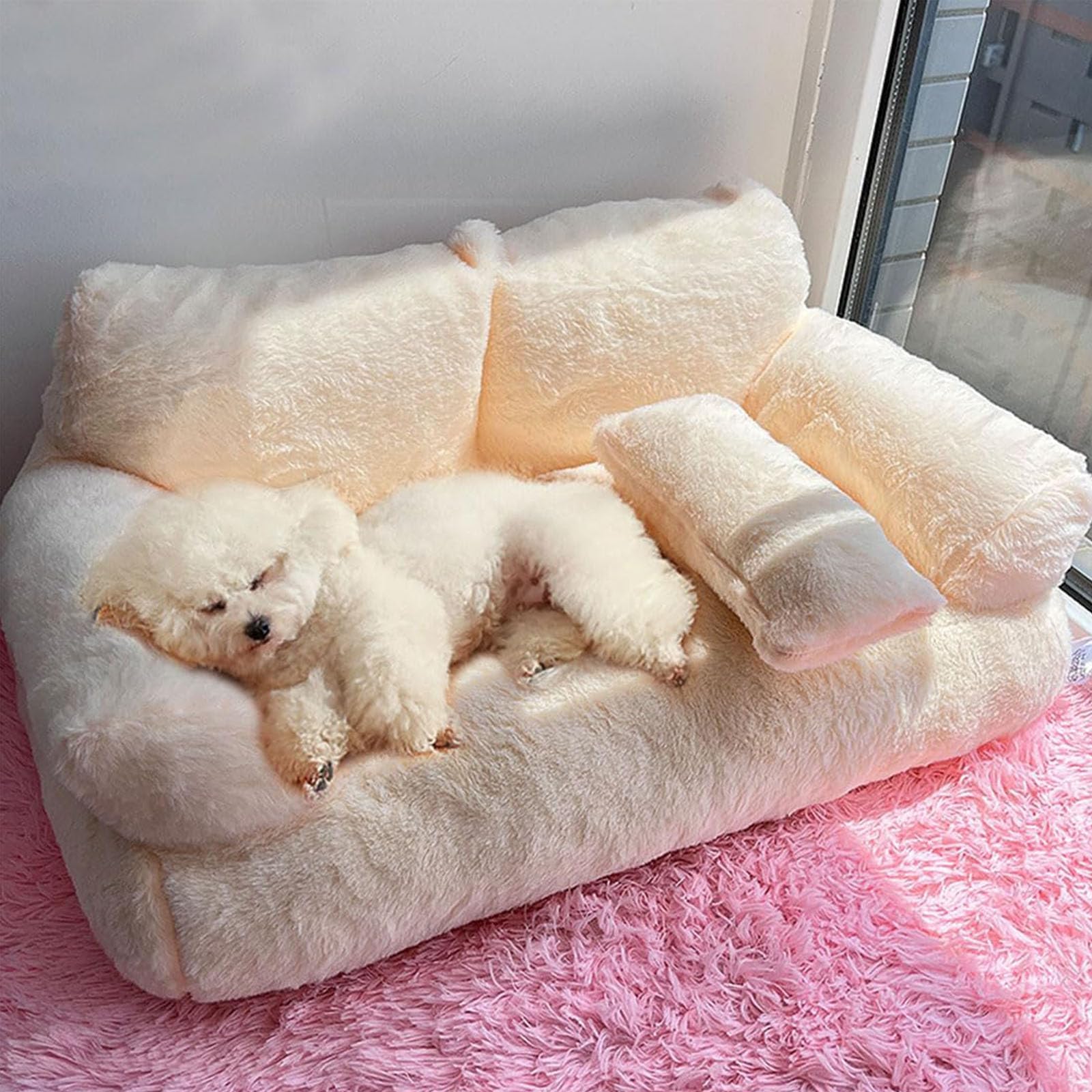 Canapé apaisant pour animal de compagnie Lit en peluche moelleux lavable 80 x 58 x 30 cm gris clair