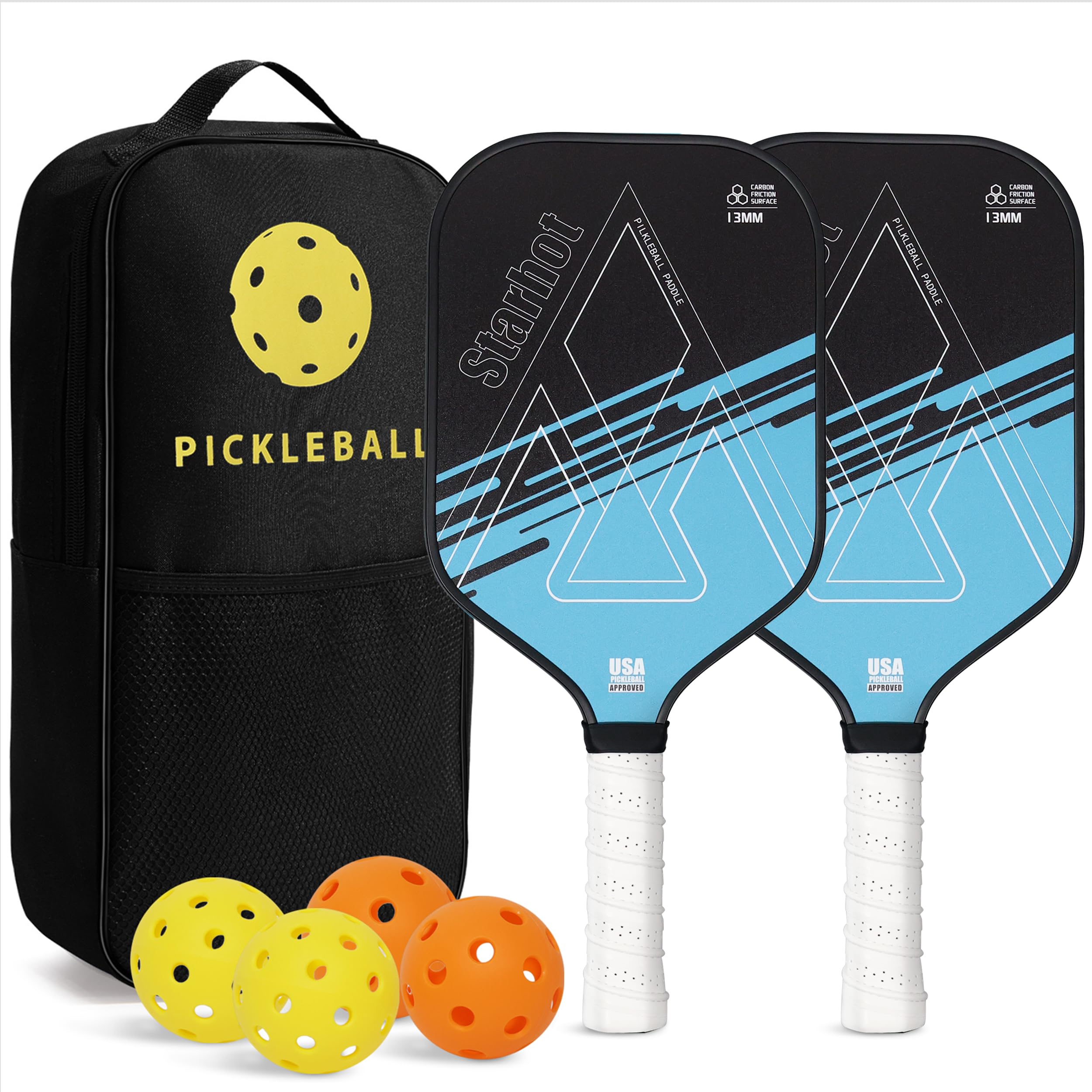 USAPA Approved Pickleball Paddles Set of 2 with T300 Carbon Fibre Surface & 13mm Core - Lightweight Rackets Reduce Stress on Arm & Shoulder