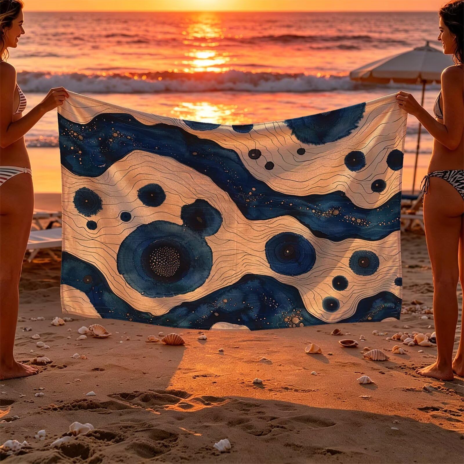 Toalla Playa Grande 220x160 Vacaciones Accesorios Viaje, Toalla Playa Redondo Suave Cómodo Secado Rápido, Raya Toallas Baño Grandes 160 x 220cm para Yoga Fitness Natación Sauna Baño Regalo XTLS-4412