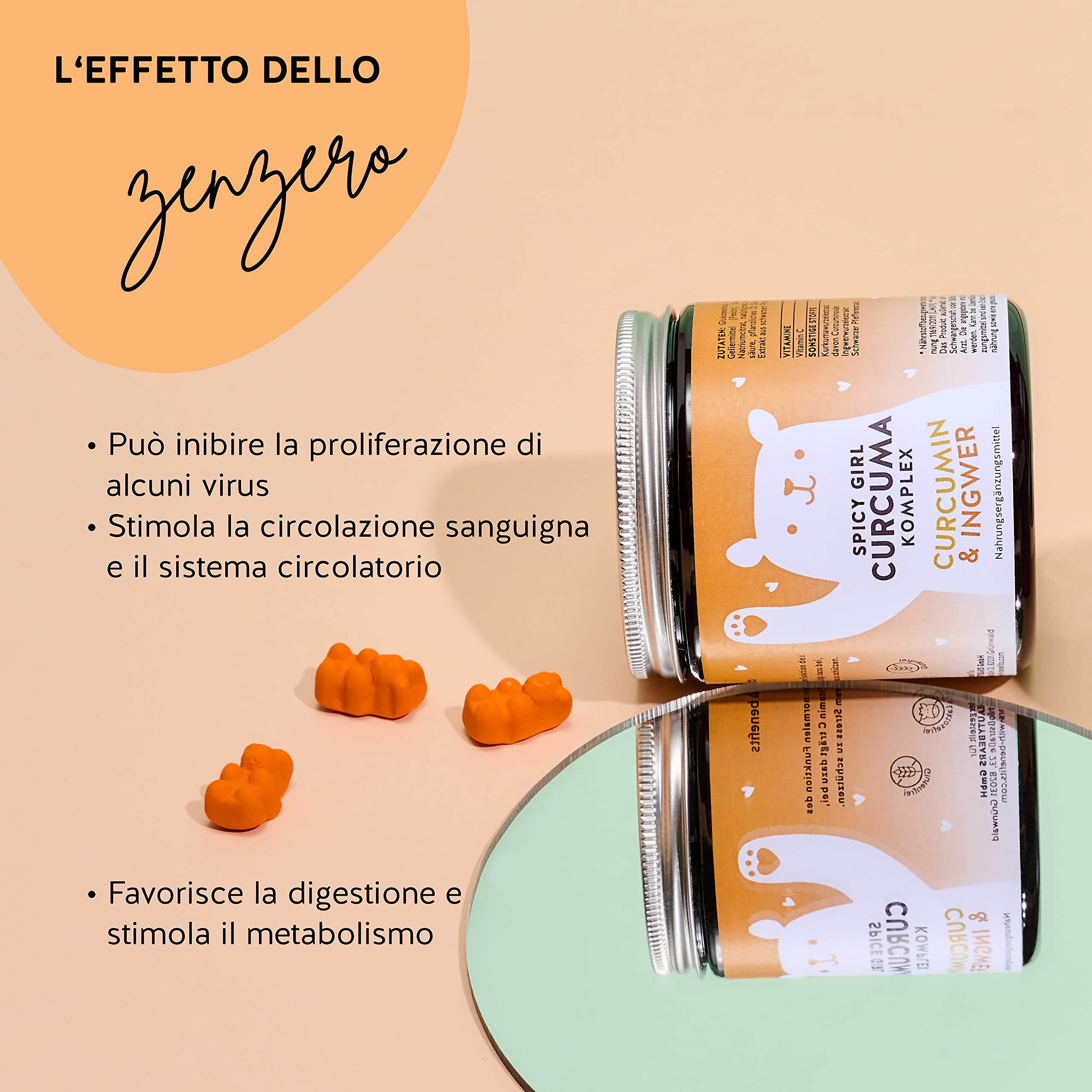 Bears with Benefits Un toccasana per il sistema immunitario e l'organismo - Superfood Curcuma - Pepe nero, zenzero, vitamina C - Orsetti gommosi (60 pz) Spicy Girl Curcuma Komplex