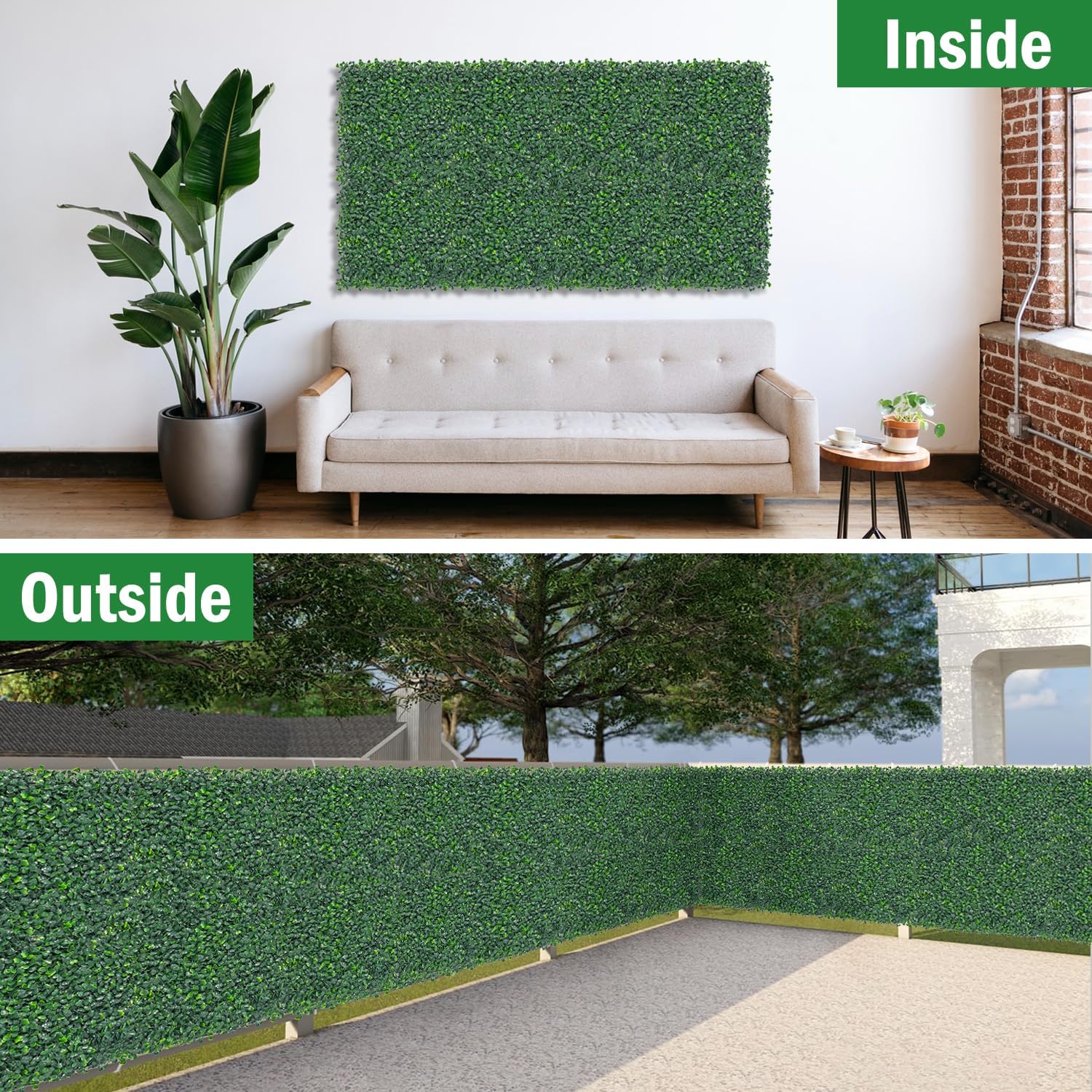10x10Inch 12Pcs Grass Wall Panels, UV-Anti Boxwood Greenery Hedge, Odorless Artificial Fake Grass Backdrop Indoor Outdoor Privacy, Birthday Wedding Decor, 8.3 SQ FT, Milan