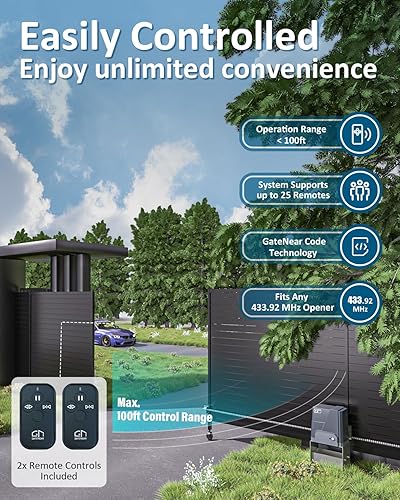 Miniatura 8 de GateNear Abridor automático de puerta corredera de hasta 3300 libras con sensor infrarrojo + 2 controles remotos + control remoto adicional