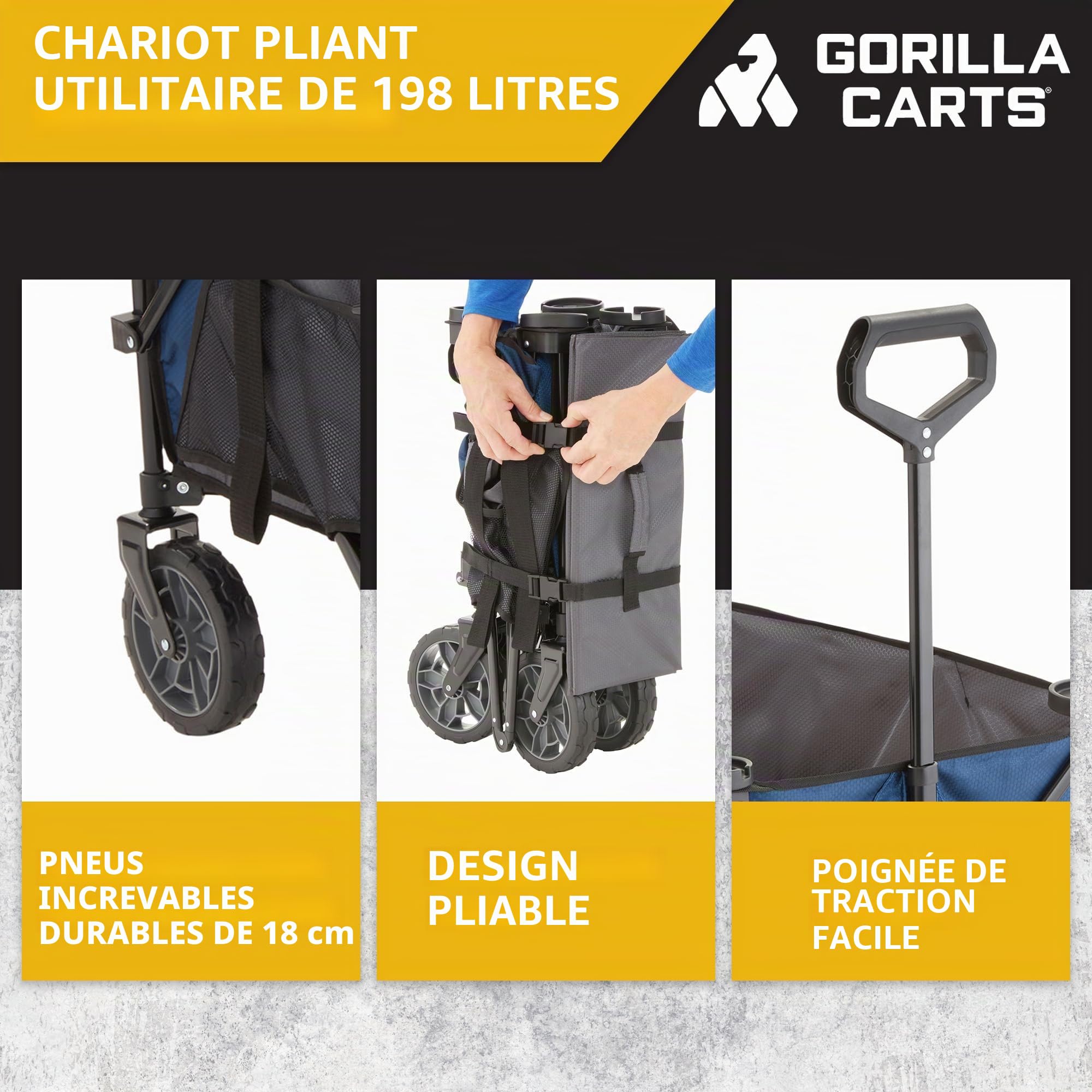 Gorilla Carts Chariot de Festival Pliable de 7 Pieds Cubes, Chariot de Camping Tout-Terrain XXL avec lit surdimensionné et Porte-gobelets intégrés, Chariot de Jardin capacité de 185 L, Bleu