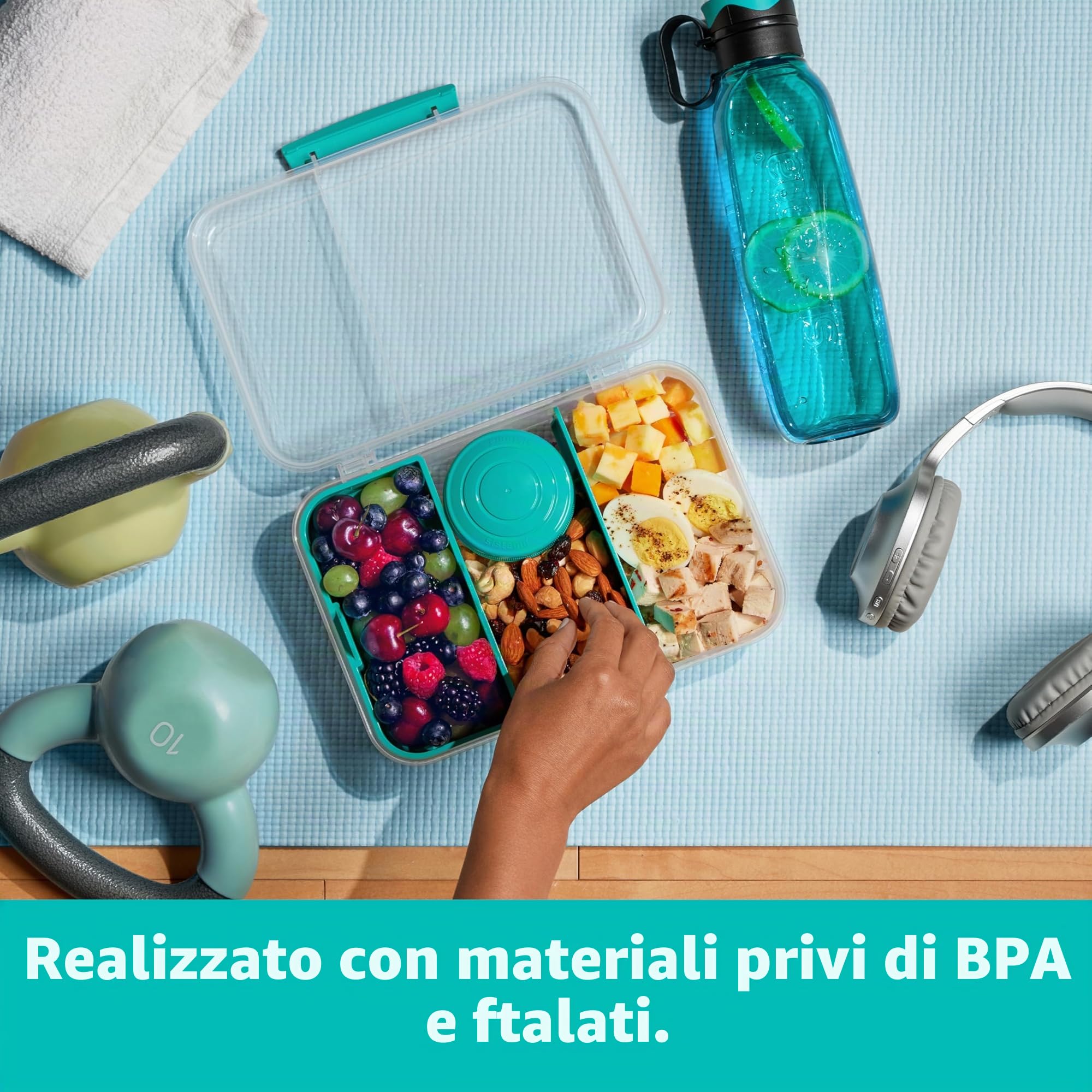 Sistema To Go Bento Box Create | Scatole per il pranzo con scomparti e vaschette per gli spuntini | 1,48 L | Senza BPA | 2 conteggi | Verde menta