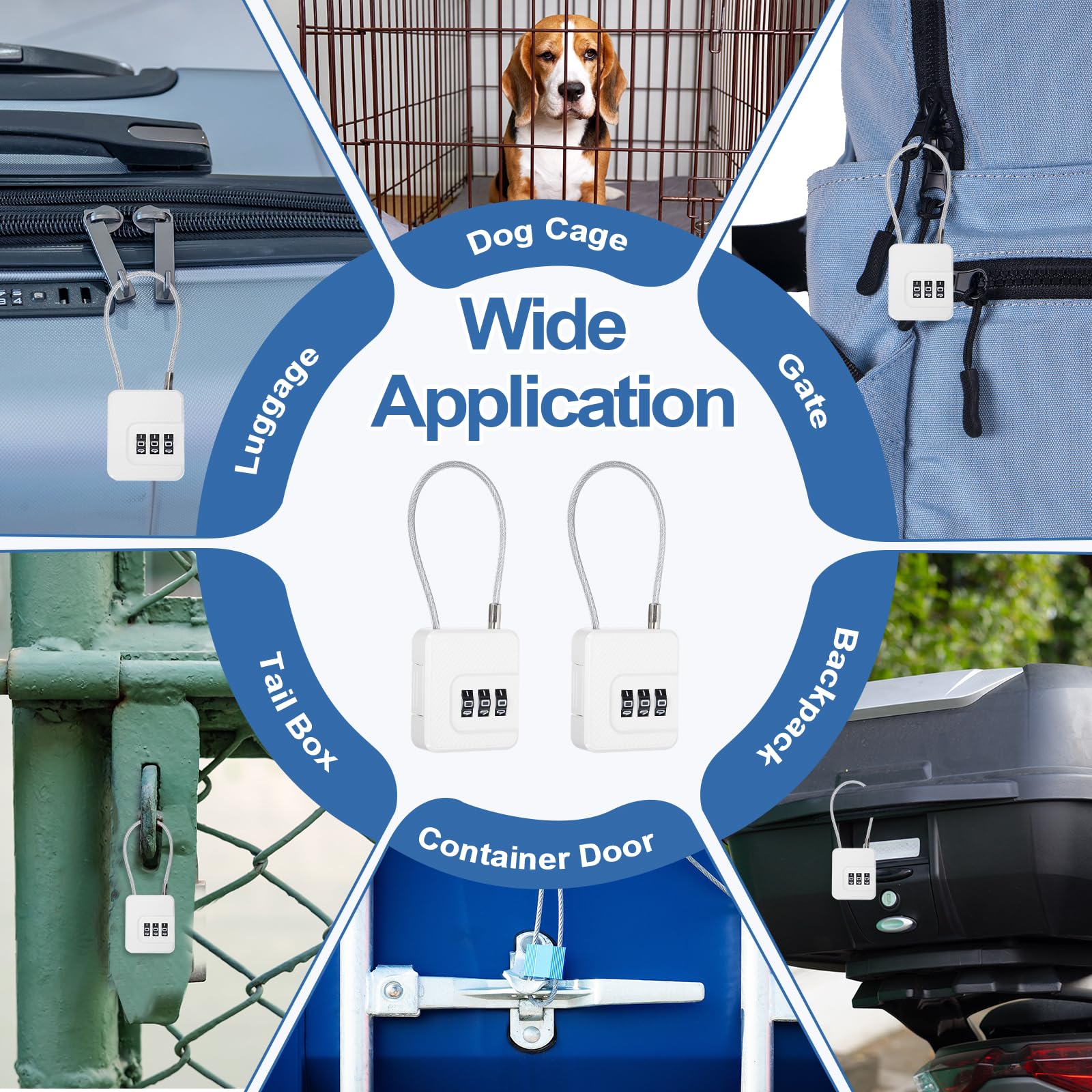 Candado de combinación de 3 dígitos, color blanco, 10 candados de cable para equipaje, candado de combinación pequeño para gimnasio, taquilla, maleta, armario, mochila