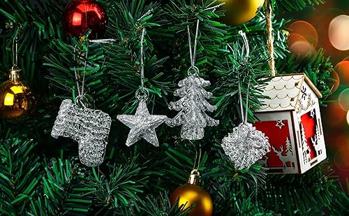 Miniatura 2 de Juego de 4 mini adornos de cristal hilado para árbol de Navidad 2022 (plateado)