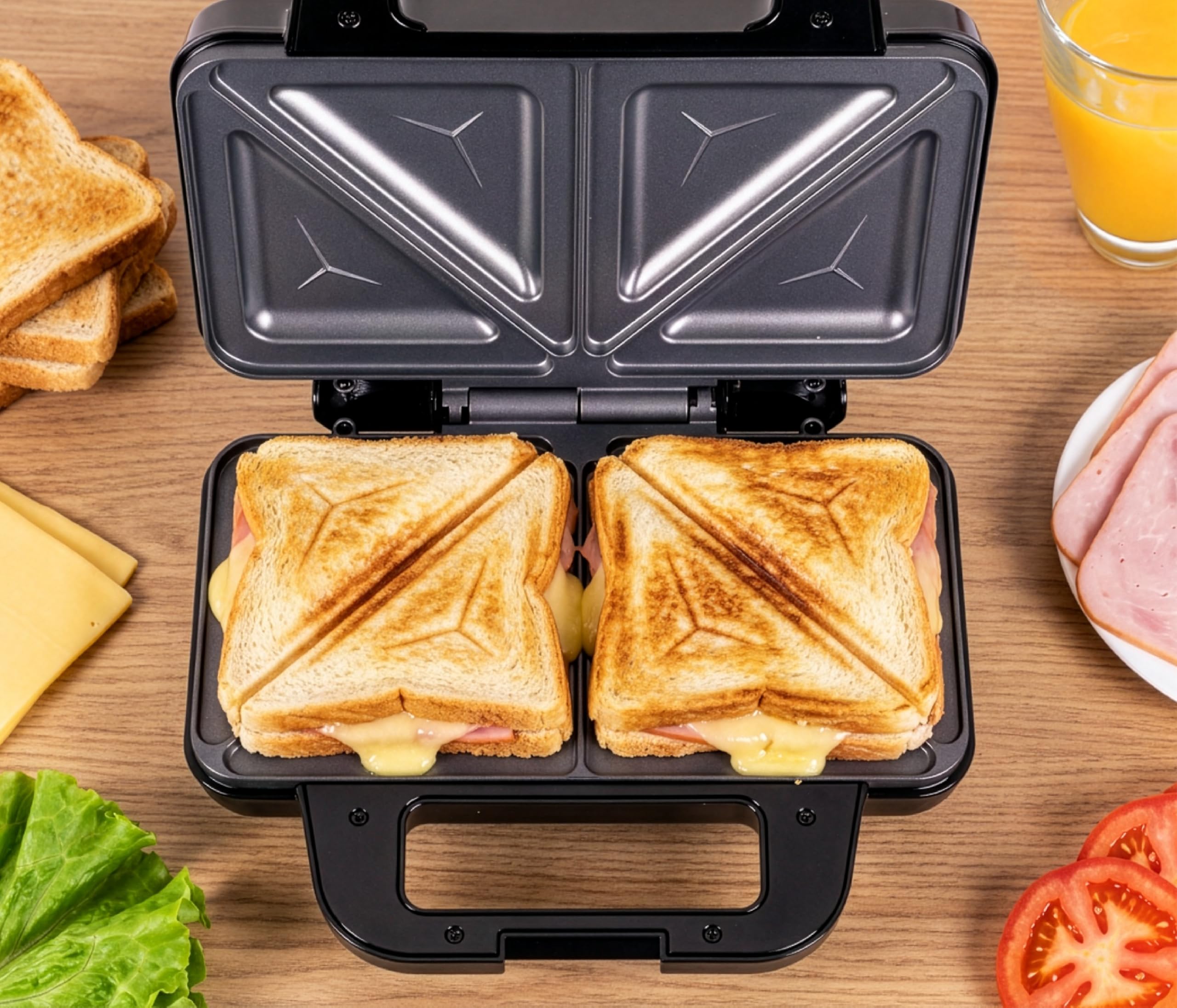 Sandwichera de 900 W, con placas antiadherentes extragrandes, 268 x 145 mm, para 2 sándwiches, almacenamiento vertical, pies antideslizantes, ST160 Eldom
