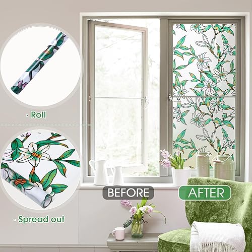 Miniatura 8 de Coavas Película de privacidad para ventana de vidrieras adhesivas Película decorativa para tintado de ventana para el hogar, película de vidrio