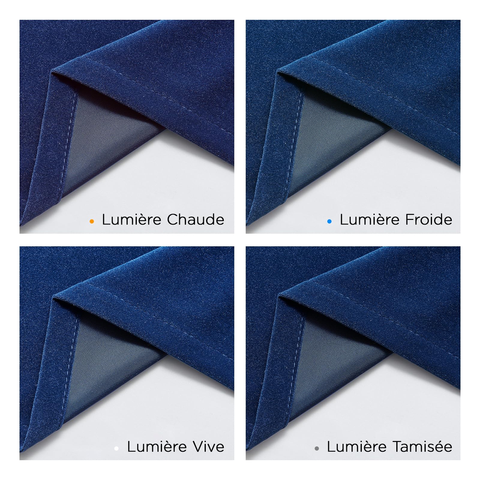 Joydeco Lot de 2 Rideaux Velours Bleu 140x240 cm, Rideau Doux Semi-Occultant Isolant Thermique avec Galon Fronceur à Passe Tringle, Lourds Épais 330g/㎡ pour Salon et Chambre à Coucher