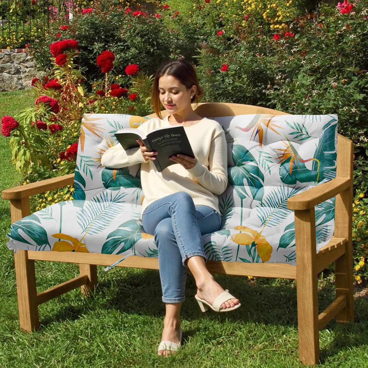 Porch Swing Cushions, Waterproof Swings Replacement Cushion 2-3 Seater with Backresk, Outdoor Thickened Patio Swings Cushion for Patio Furniture with Ties 60×40"