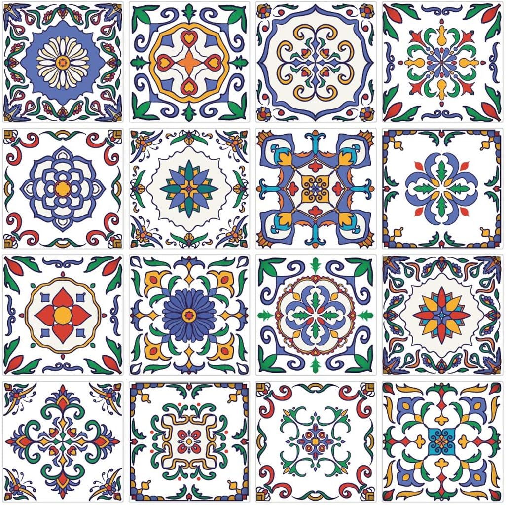 RoyalWallSkins Portugal Tile Decals 4x4 Inch - Set of 16 - Self Adhesive Peel and Stick Tile Stickers for Kitchen Backsplash Bathroom Vinyl Waterproof (Santarem TAD160415)