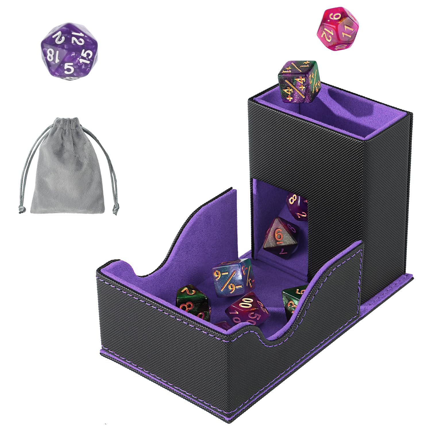 Dice Roller Tower, Premium DND Magnetic Dice Tray, Foldable PU Leather Dice Tower RPG Gifts for Dungeons and Dragons MTG Dm & Player Black/Violet, exact product listing photograph