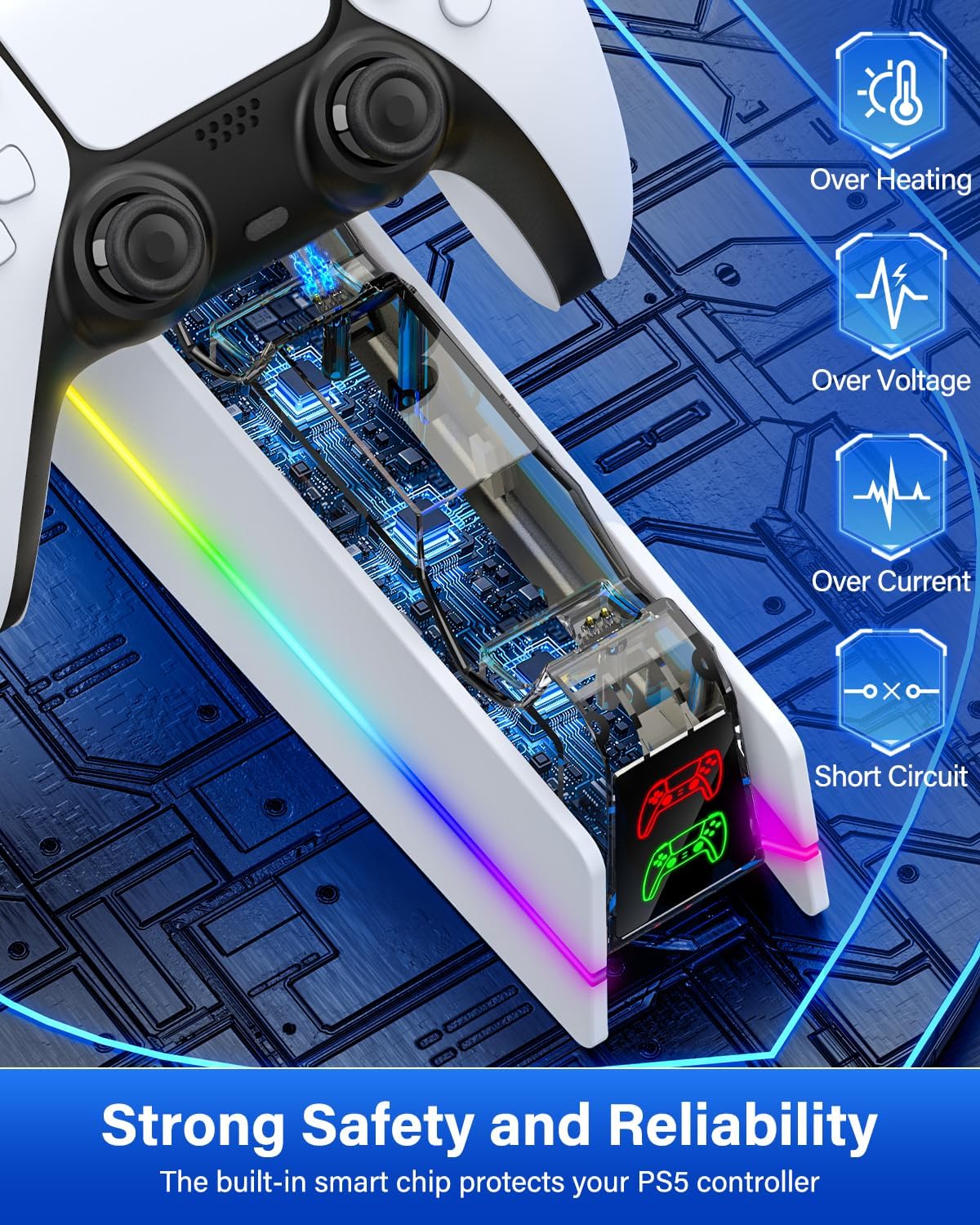 PS5 Controller Charger for PlayStation 5 Dualsense Edge - 9 Colors LED PS5 Charging Station for PlayStation 5 Controller Charger, Charging Dock and Holder Stand for PS5/Slim/Pro Remote Accessories - Image 5