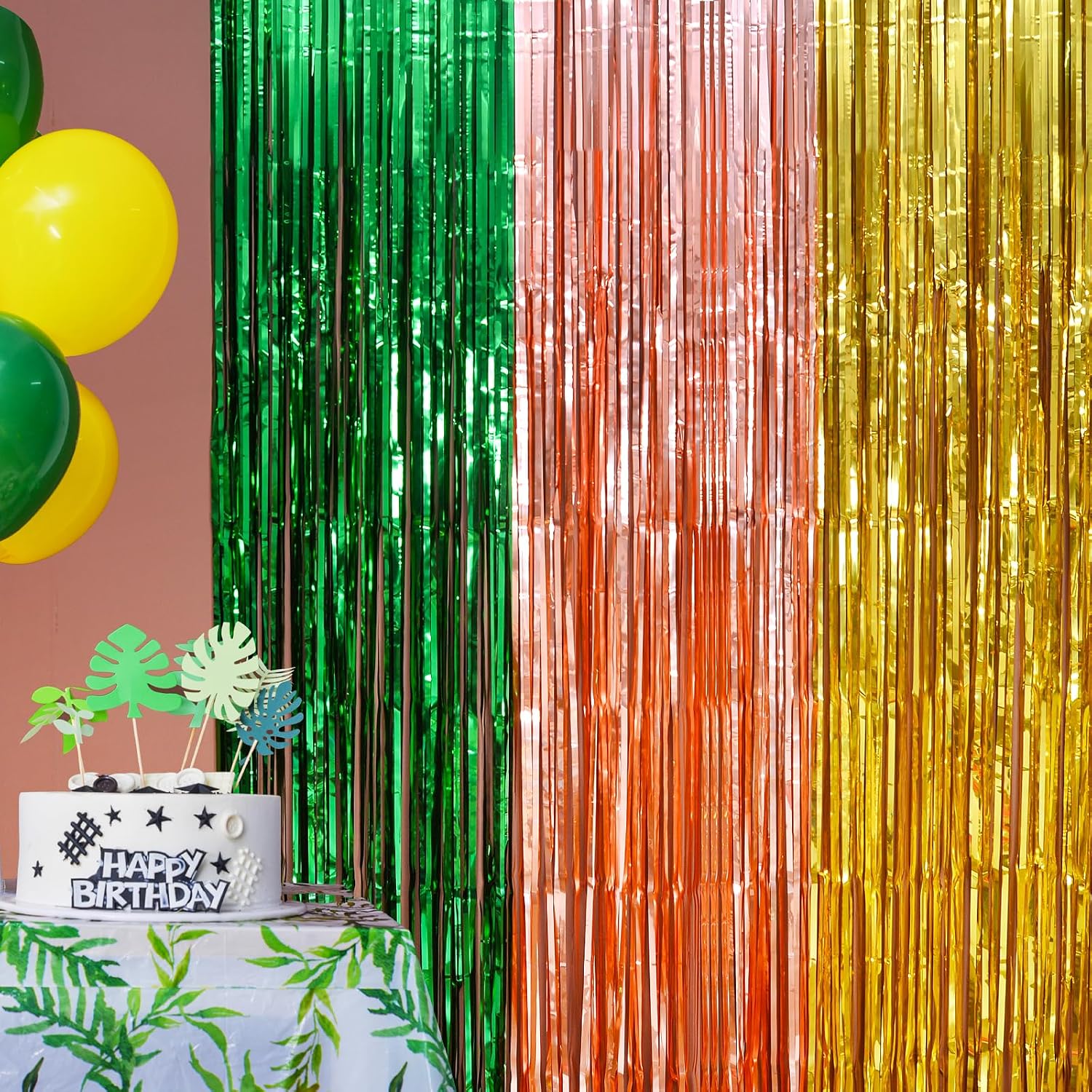 LOLStar Hawaiian Luau Foil Fringe Curtains, Tropical Party Backdrop, 2 Pack | Hawaiian Luau Party Decorations, Tiki Party Photo Booth Props, Aloha Themed Photo Backdrop, Tropical Party Decorations