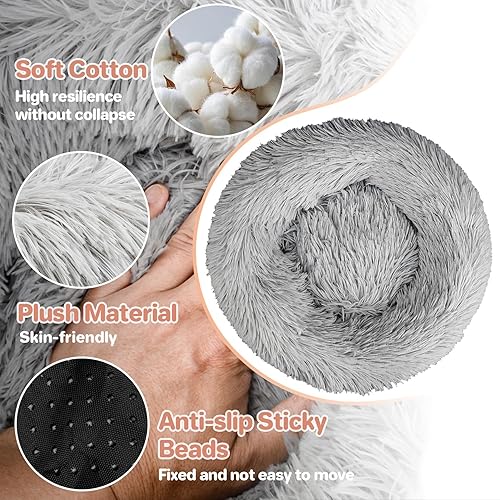 Miniatura 3 de Cama para gatos  Cama calmante para gatos pequeños en forma de dona, lavable redonda para gatitos y cachorros de interior, de piel sintética redonda