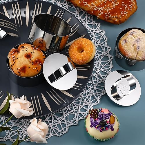 Miniatura 4 de Molde redondo para tartas de acero inoxidable, molde de mousse para tartas, anillo para tartas, incluye empujadores, 3.15 pulgadas de diámetro (36)