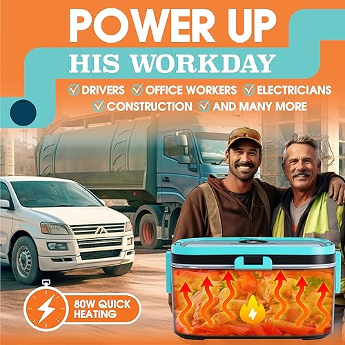 Miniatura 3 de TRAVELISIMO Fiambrera eléctrica extragrande para adultos con capacidad para hasta 8 tazas  Fiambrera calentada de 80 W, 1.8 L, calentadores de