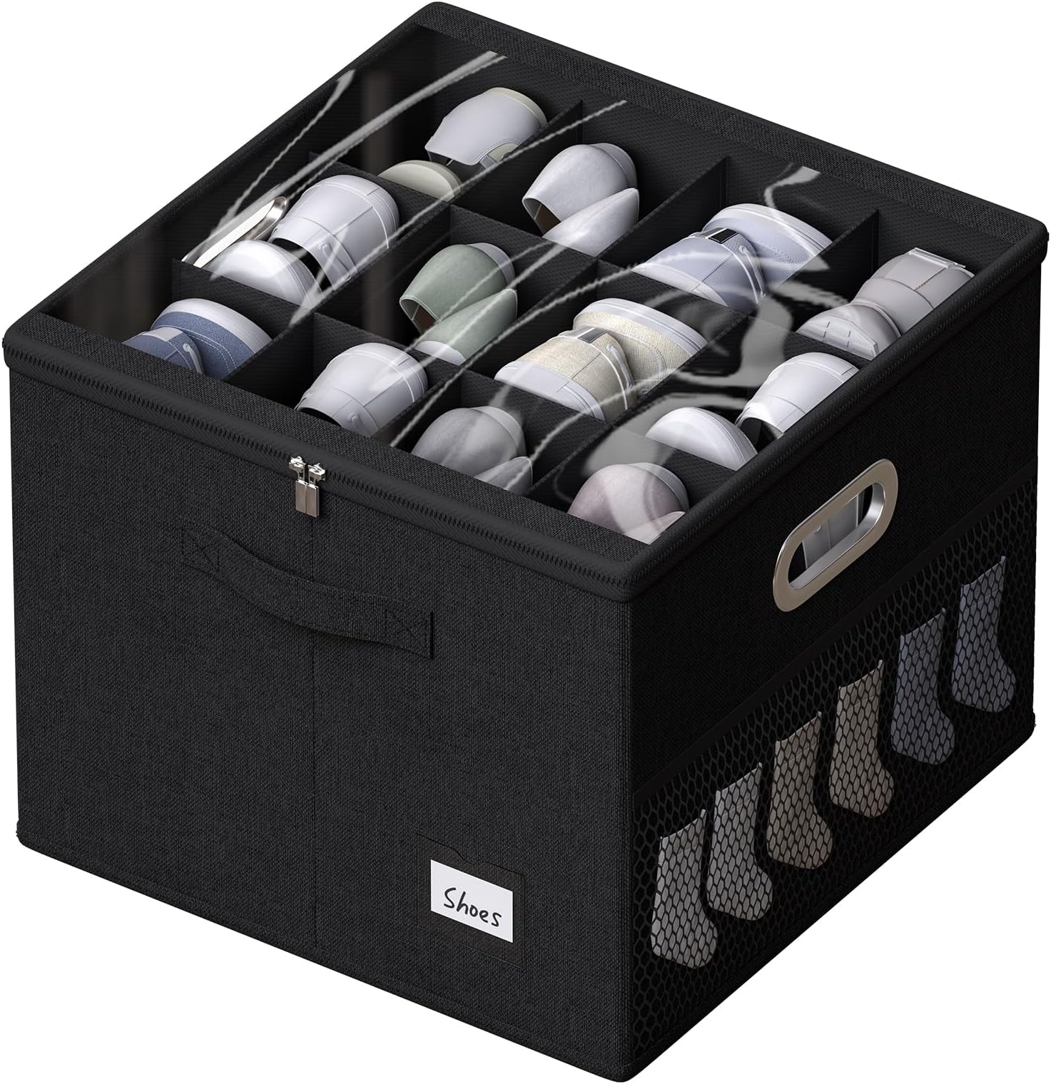 NiHome Shoe Box for Closet, Fabric Shoe Bin with Clear