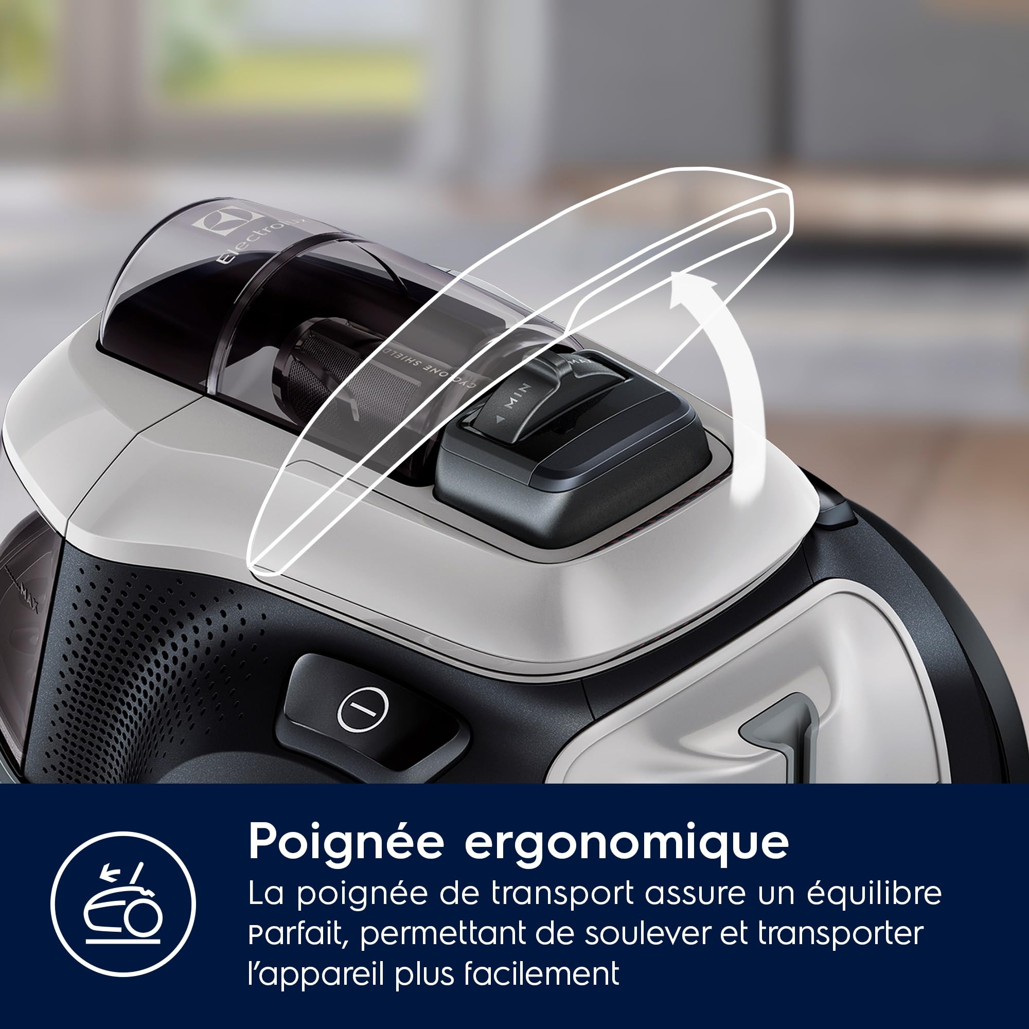Electrolux Pure C9, Aspirateur Traineau sans Sac, Aspiration Puissante, 7 étapes de Filtration, Poignée Flexible avec Variateur de Flux d'air, Accessoires 3 en 1 Clipsés sur Poignée, PC91-4MG, Gris