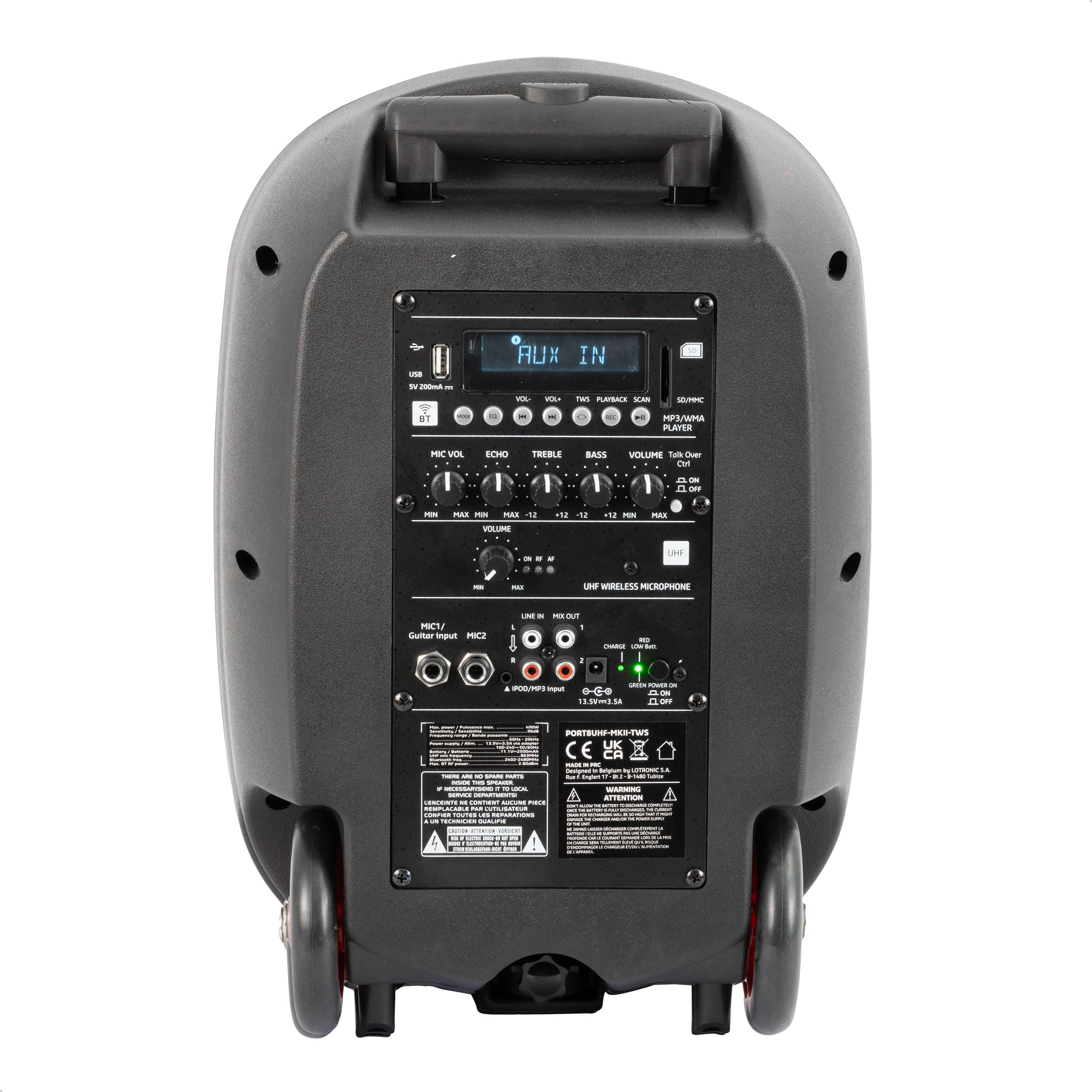 Ibiza PORT8UHF-MKII-TWS Tragbarer 8" Lautsprecher 400 W MAX Bluetooth USB SD TWS 6-8 Stunden Akkulaufzeit