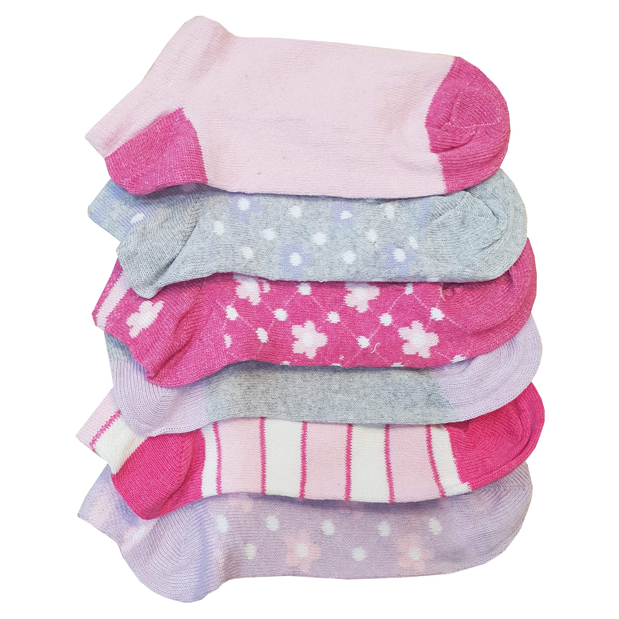 Britwear 6 x Kids Girls Trainer Socks with Design Pattern Colour:Assorted Size:UK 4-6
