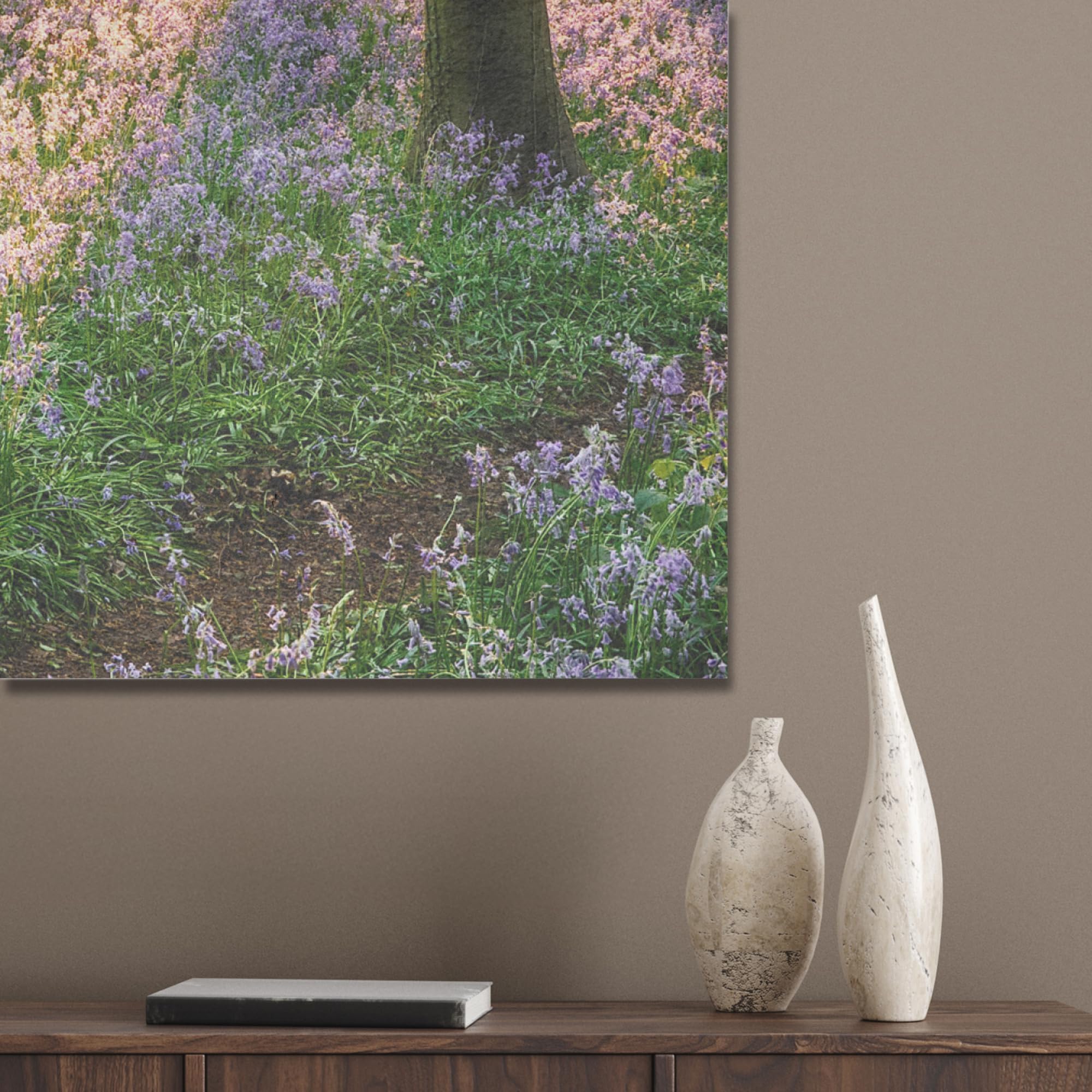 MuchoWow© Wandbilder aus Filz 90x90 cm Wohnzimmer Wanddeko Schlafzimmer Zimmerdeko Wandgemälde Zimmer Deko für die Wand Dekoration Wall Art Wald - Blumen - Lavendel - Sonne - Lila - Natur
