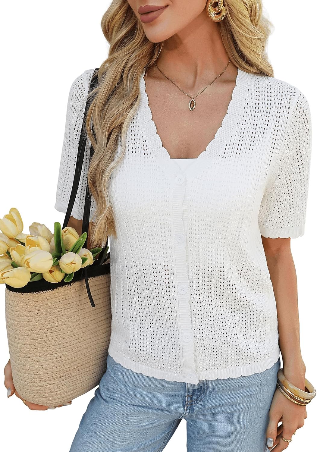 GRACE KARIN Short Sleeve Summer Cardigan Sweaters for Women 2026 Lightweight Shrug Crochet Beach Cover Ups