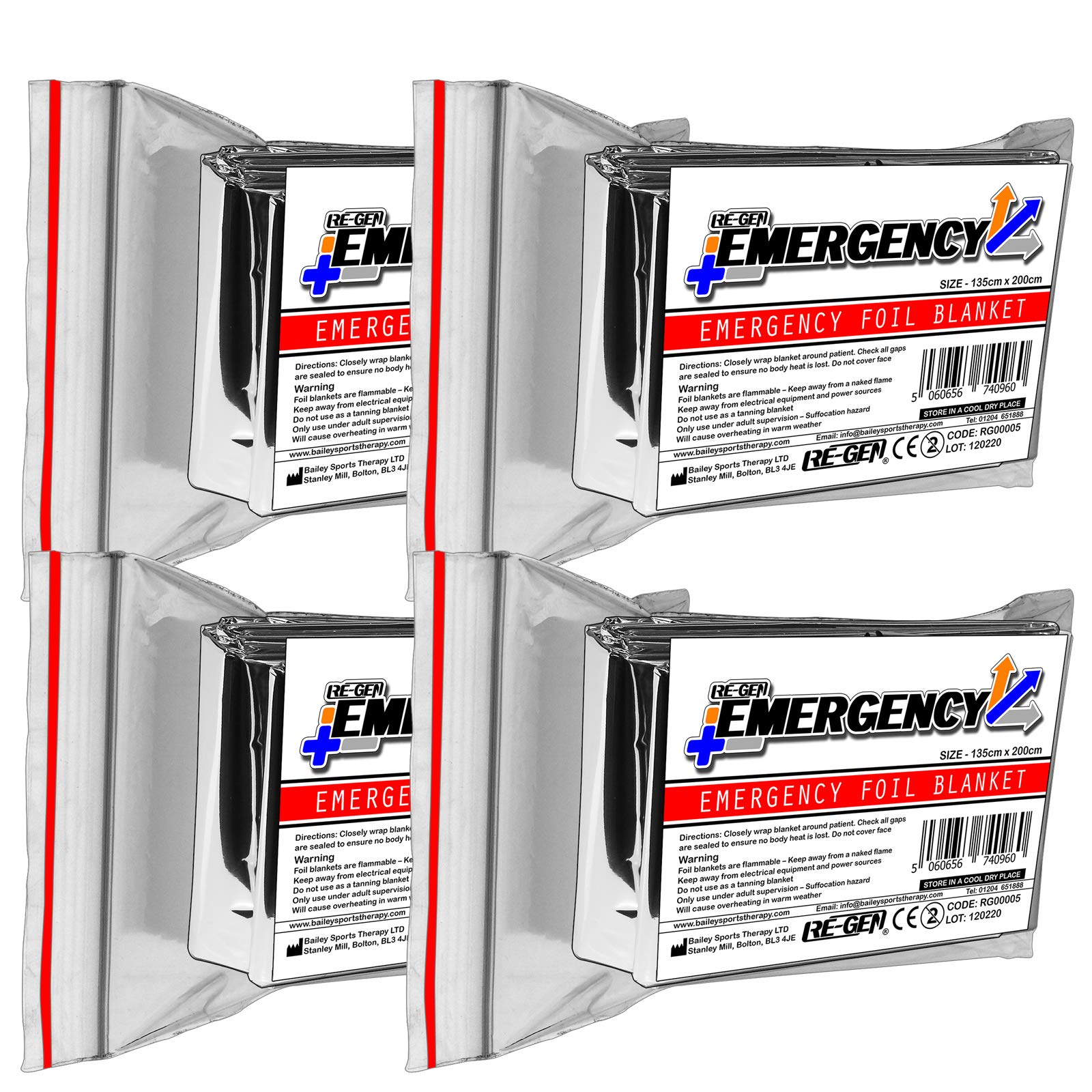 RE-GEN 4 Pack Emergency Thermal Foil Blanket. Travel Camping First Aid Medical Sports & Athletics