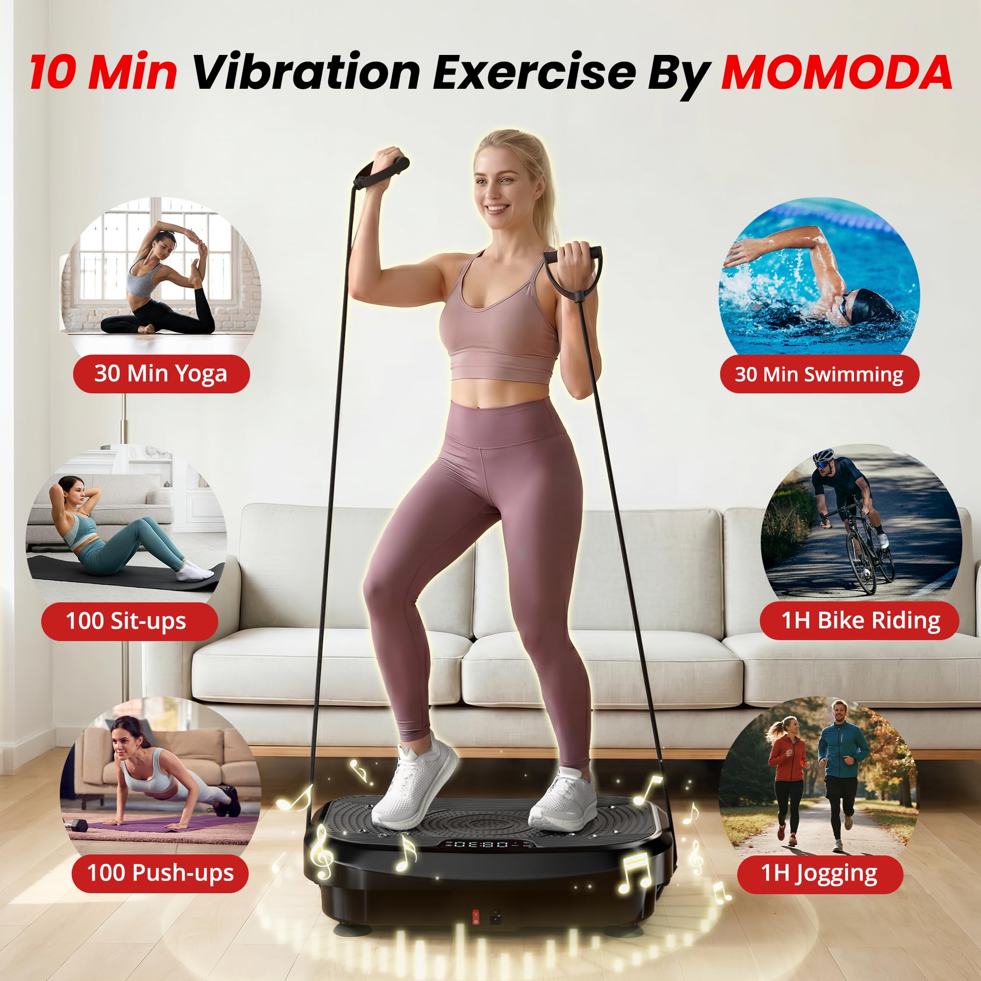 MOMODA Plateforme de Vibration Machine d'Exercice, 120 Vitesses Réglables, Vibrateur Corps Entier Perte de Poids