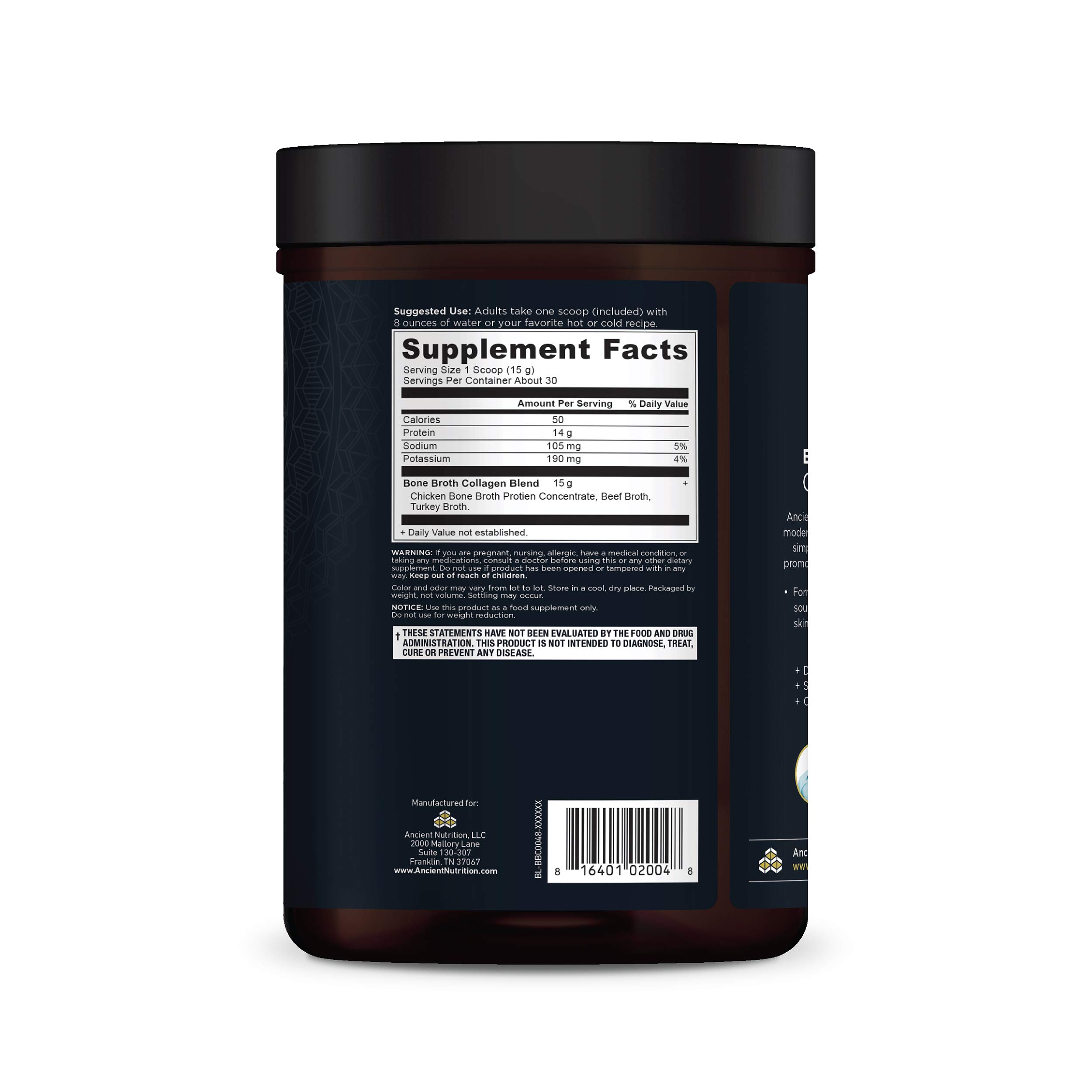 Collagen Powder, Bone Broth Collagen by Ancient Nutrition, Pure