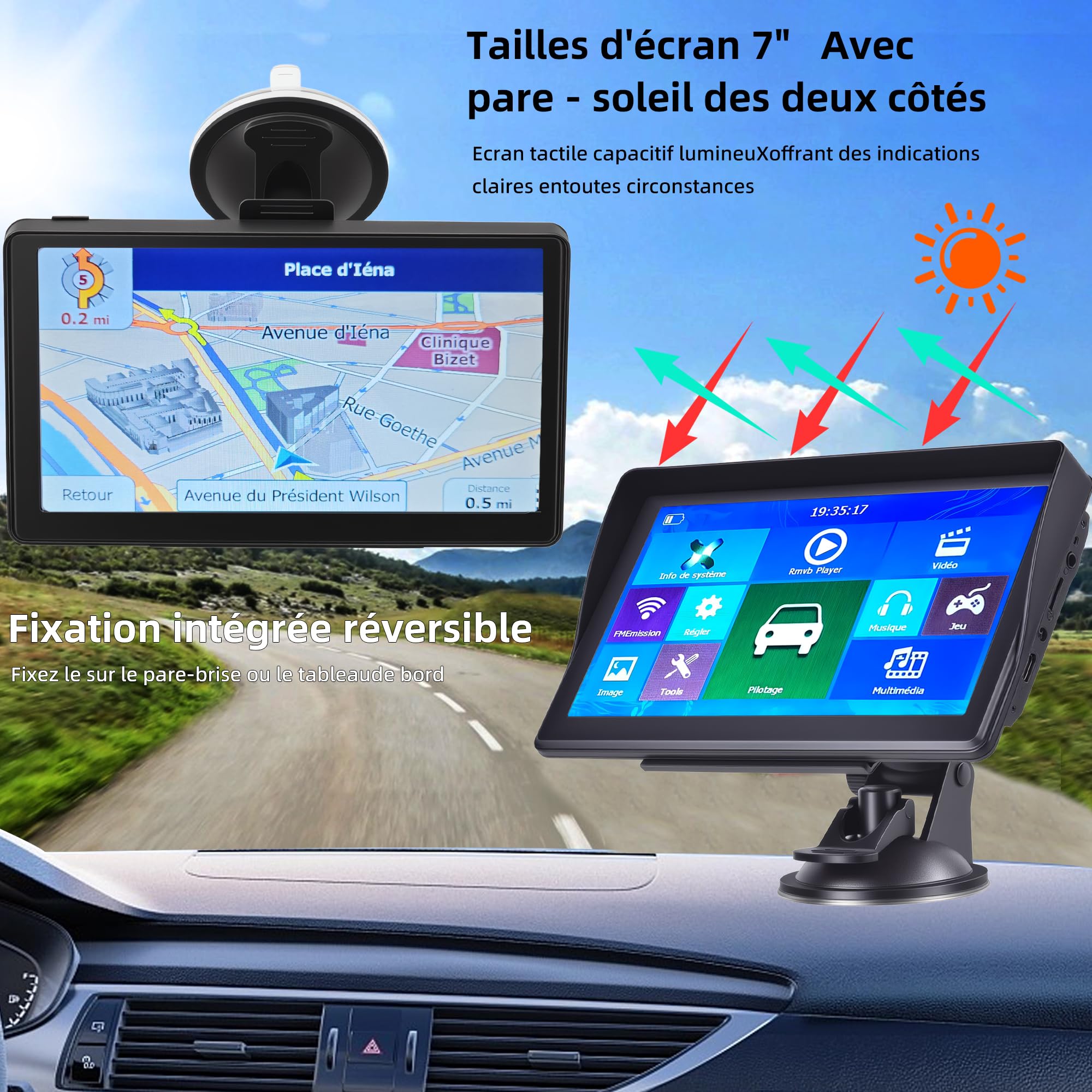 GPS Auto, Mappa dell'Europa 2025, 7 Pollici/18 CM, Navigazione Offline, Aggiornamenti gratuiti, Voci reali, Avviso Velocità & Poi, Francese Regolabile, per GPS Pesi Pesanti/Camping-Car/Camion,3D