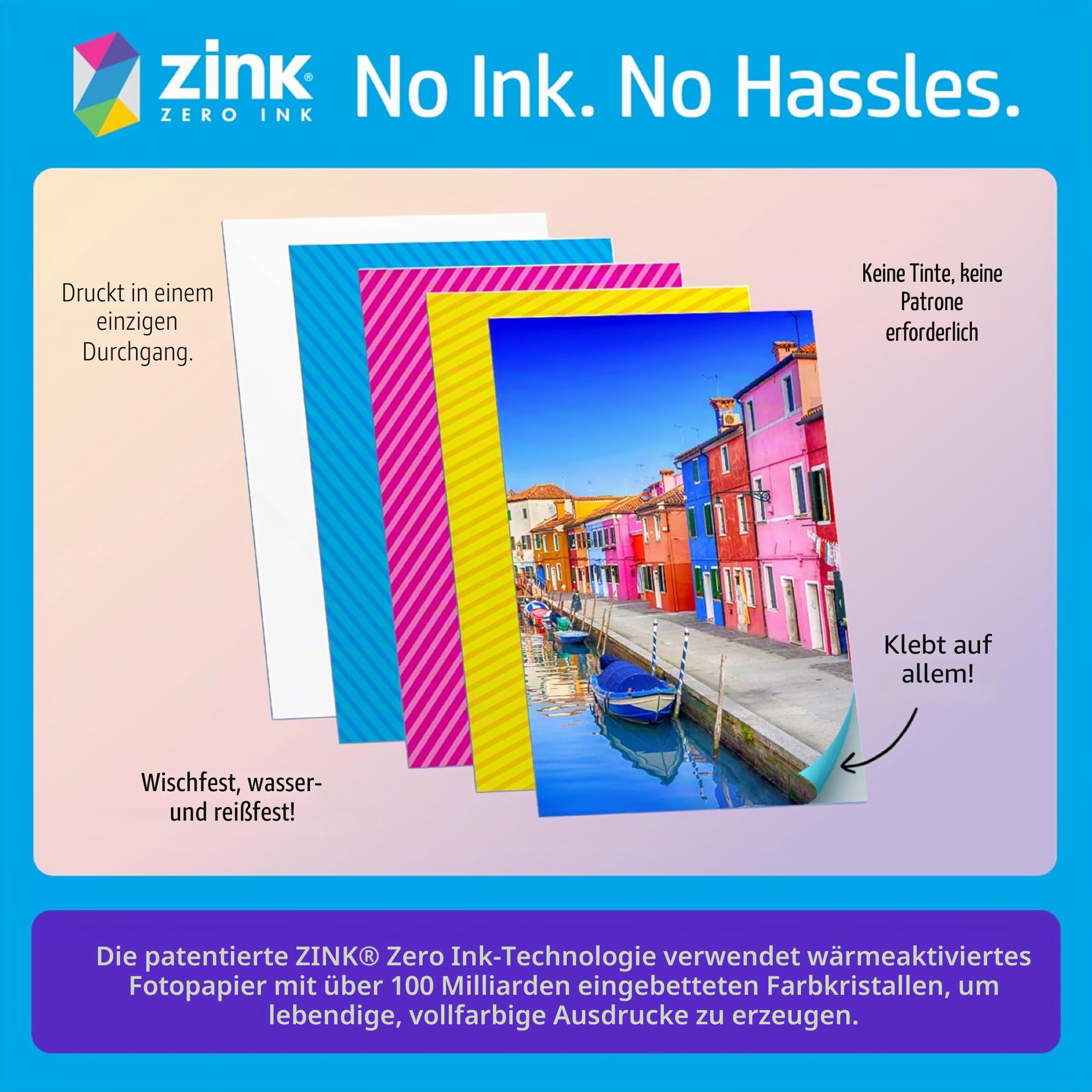 HP Sprocket 2x3 Zoll Sofortbilddrucker Weiß Zink-Papierbündel