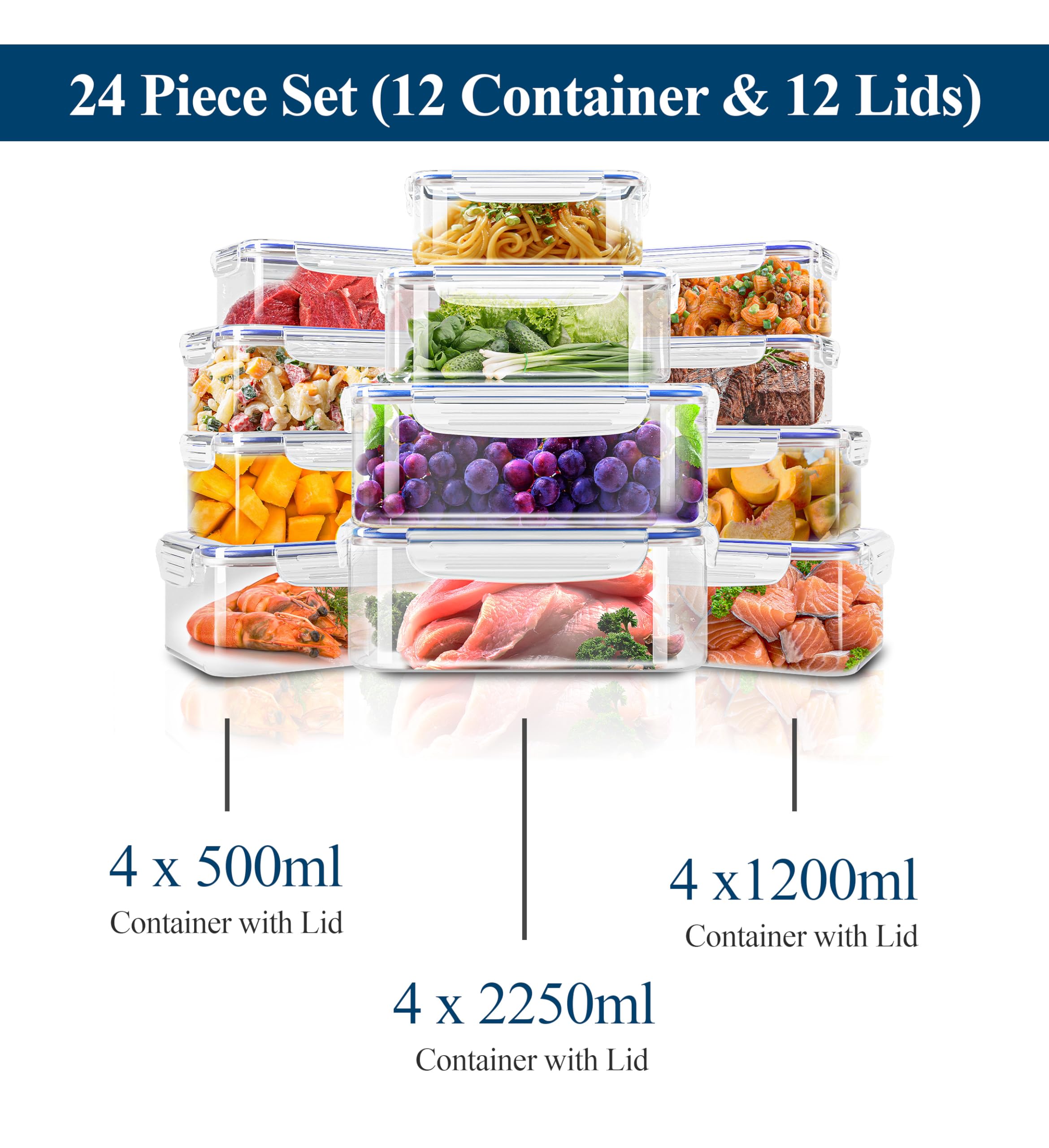 KICHLY 24 Pack Plastic Food Storage Container Set