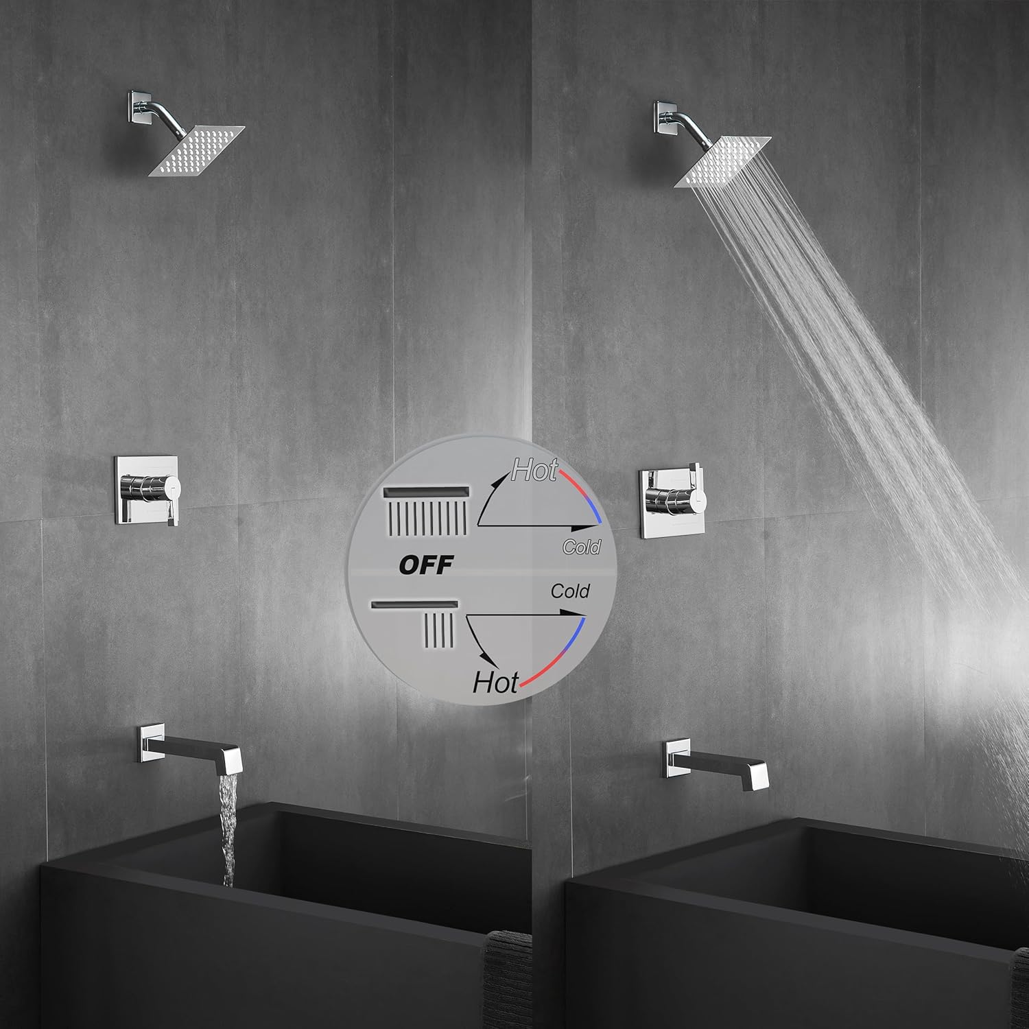 SOOOHOT Shower Faucet Set, Tub Shower Faucet with 6-Inch Rainfall Shower Head and Tub Spout, Shower Tub Faucet Set Complete (Included Shower Valve), Tub Shower Trim Kit, Polished Chrome