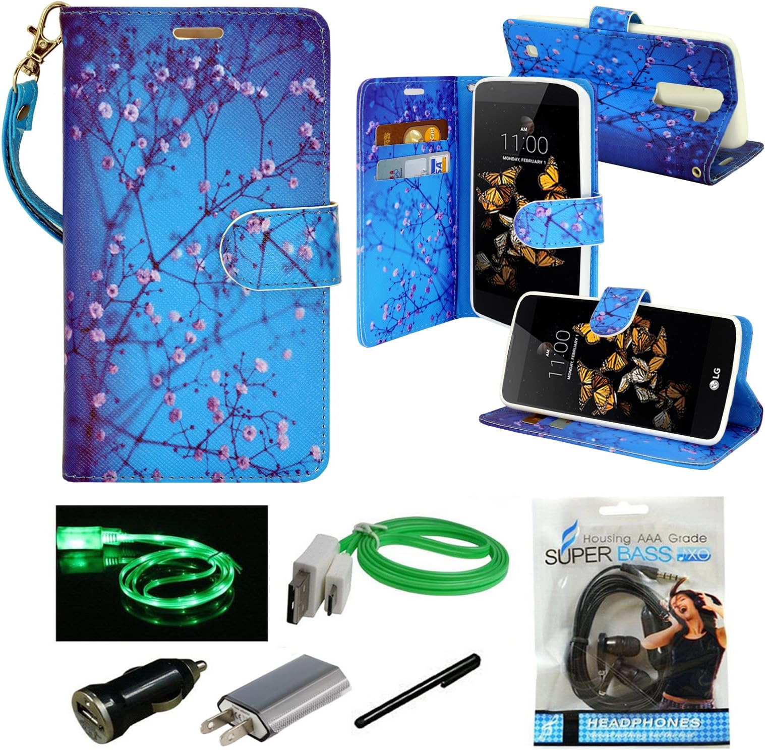 LG Escape 3 Case, LG Phoenix 2 Case, LG K8 Case, Mstechcorp - Hybrid Protective Armor Soft Silicone Cover Design Hard Case - Includes Accessories (Blooming Ocean)