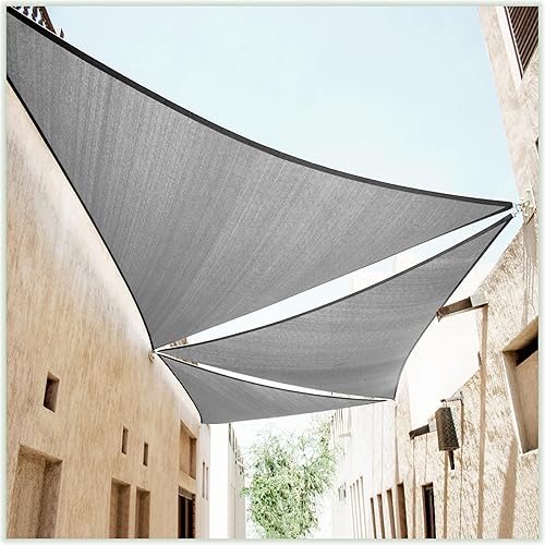 ColourTree CTAPT28 - Toldo tipo vela triangular gris de 28 x 28 x 28 pies, tela de malla con bloqueo UV, comercial resistente, 190 GSM