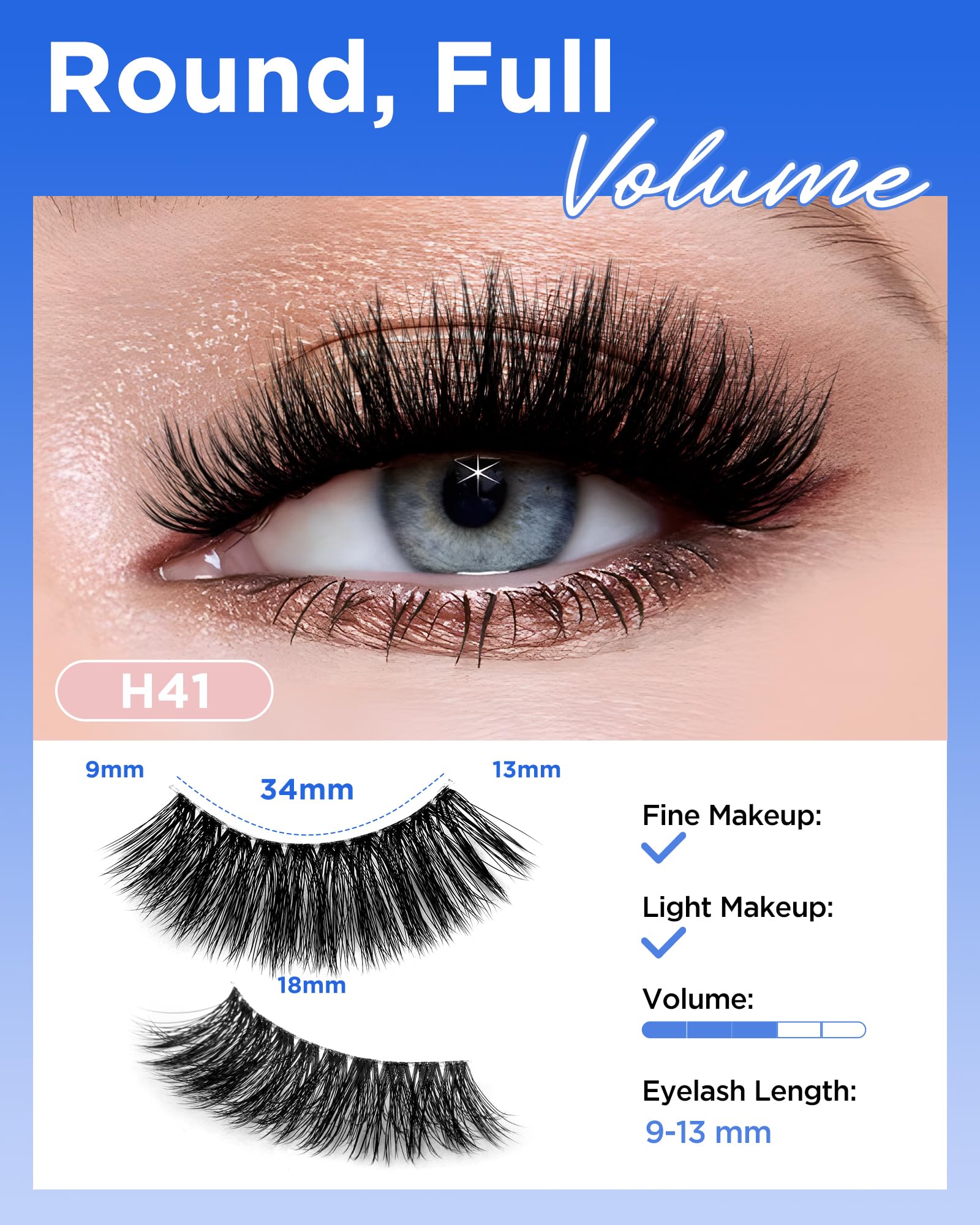 BEYELIAN 14 works False Eyelashes Clear Band D Curl 9-18MM Long Eye Lashes Pack - Image 2