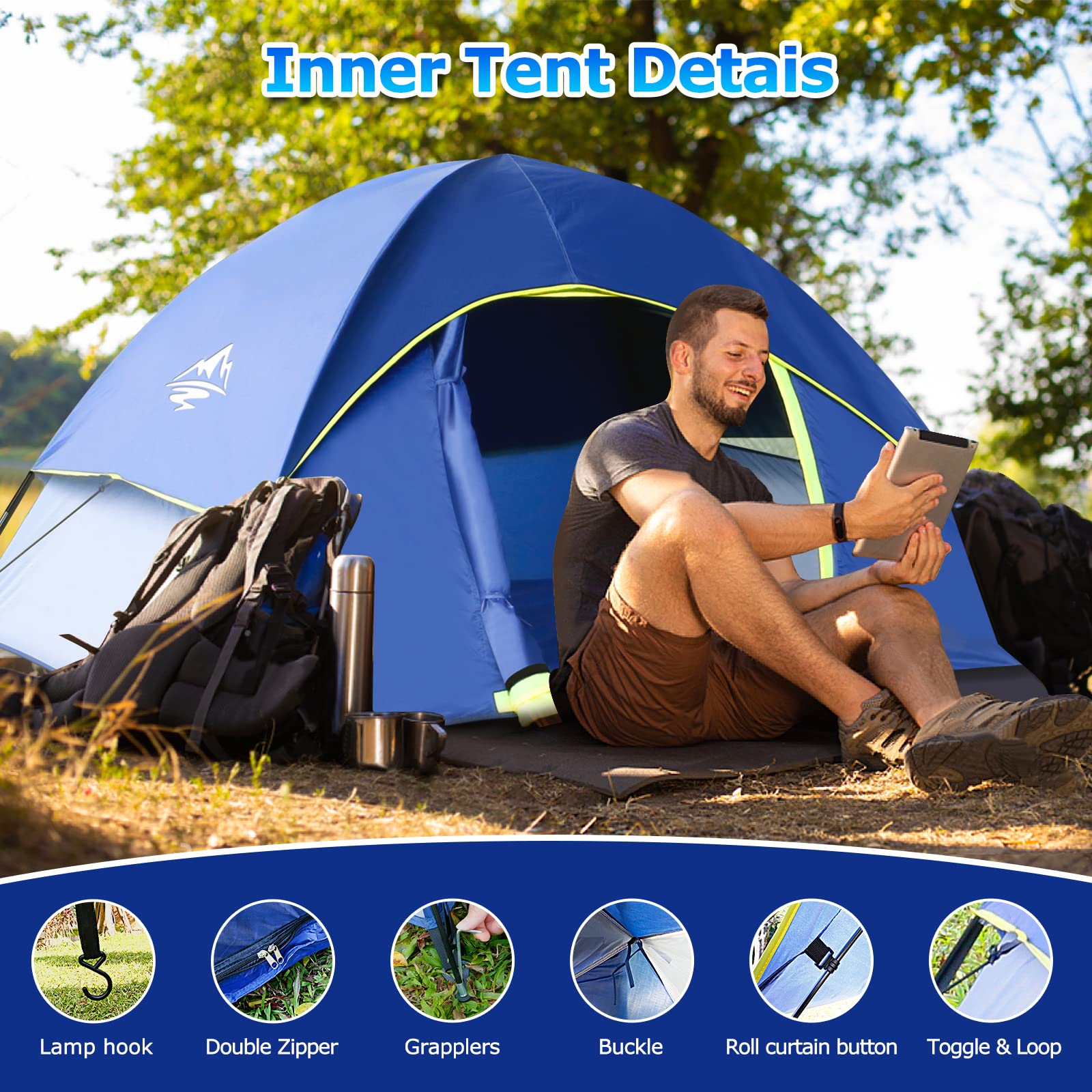 PUREBOX Lightweight 2-Person Dome Tent - Easy Pop Up Camping Tent Windproof With Carry Bag For Hiking & Garden