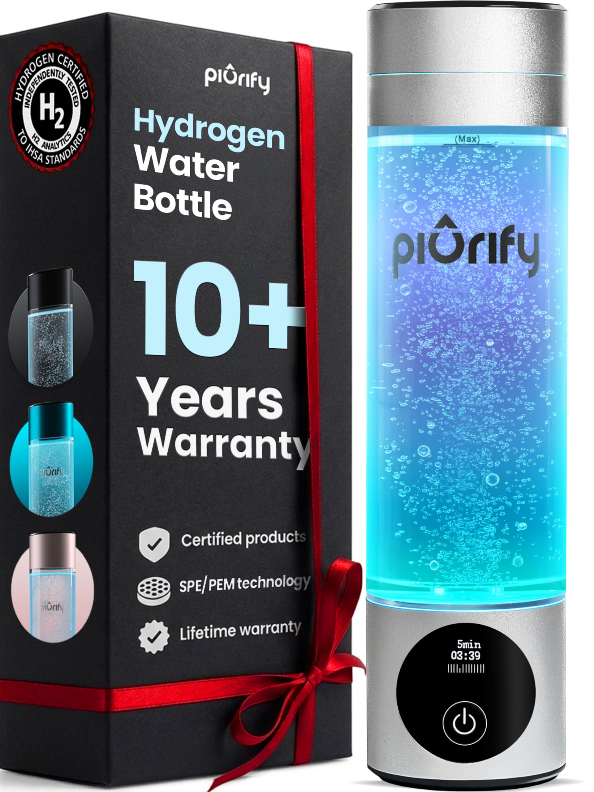 Generador de botella de agua de hidrógeno, hasta 4100+ concentración de PPB, tecnología SPE/PEM, generador H2 certificado, rendimiento atlético portátil y sistema de hidratación, retención de