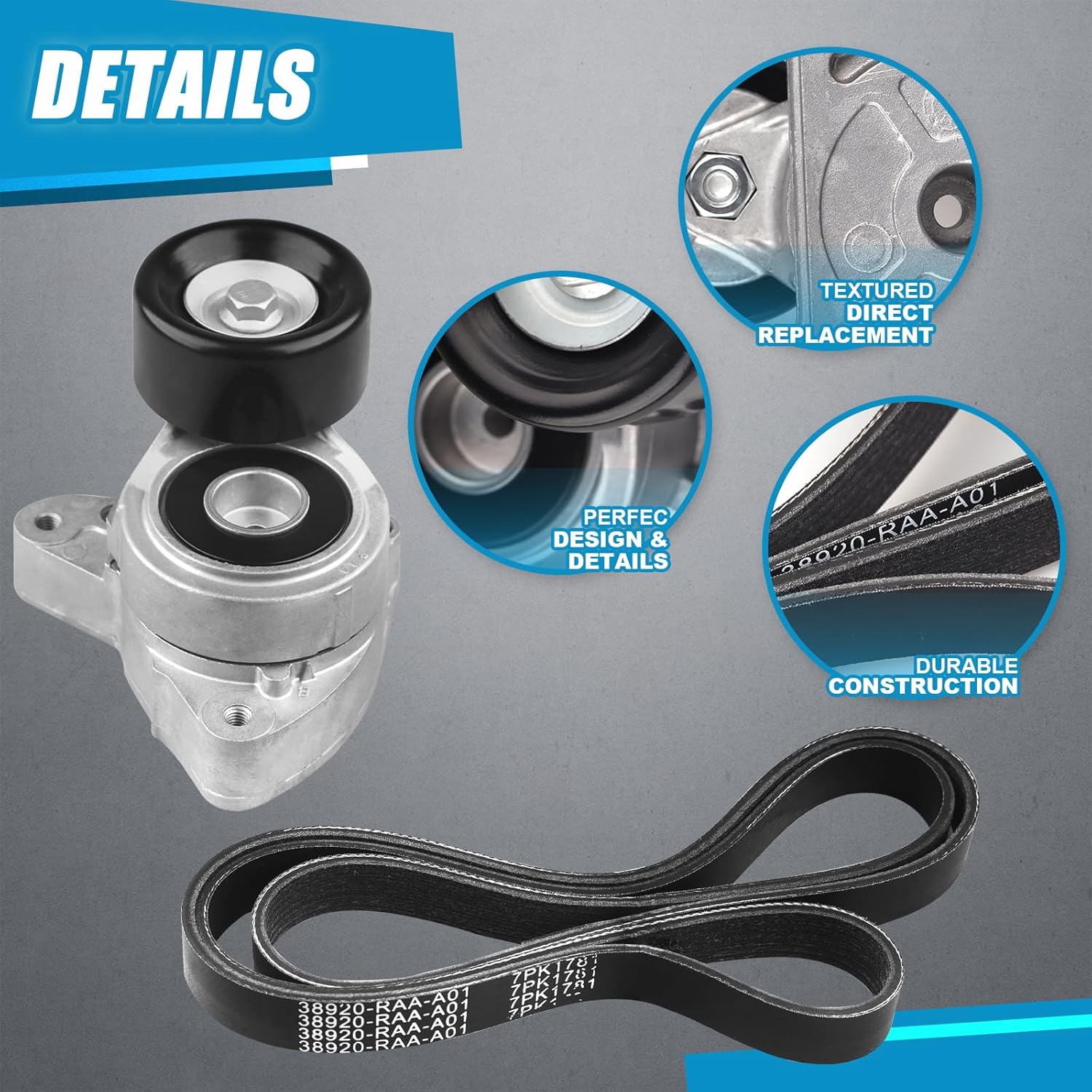 Drive Belt Tensioner Kit Compatible with Honda CR-V Civic Accord Element, for Acura TSX CSX RDX ILX Replaces Belt Tensioner Pulley Assembly 31170-RAA-A01, 7PK1785, 31170-PNA-013