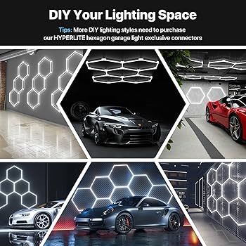 HYPERLITE Gen 2 Hexagon Garage Lights: 77W 7700LM 2 Grids DIY