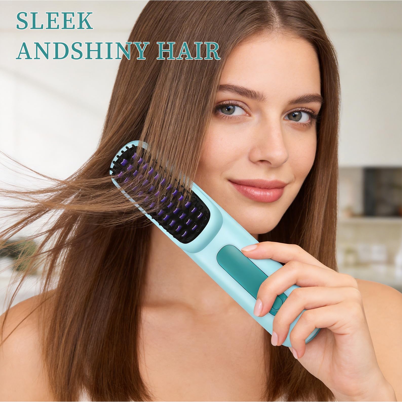 Go Brush Pro 2026, Portable Straightener Brushs for Travel, with LCD Temperature Display, Fast Heating Cordless Mini Hair Brushs (Blue) — view 7